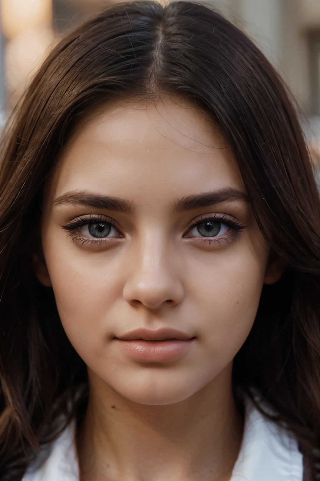 beautiful detailed eyes, beautiful detailed lips, extremely detailed eyes and face, longeyelashes, portrait ,impressive portrait ,highly-detailed portrait, realistic girl, professional, soft lighting, gorgeous colors, warm color tones, girl wearing school uniform