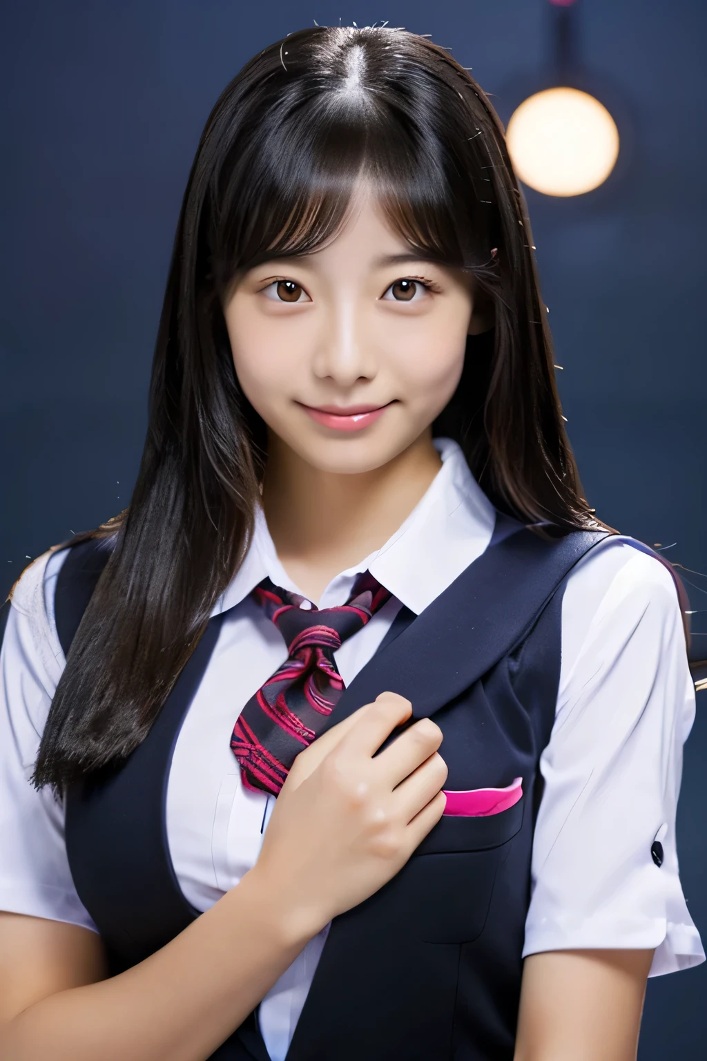 (big breasts:1.2), straight hair, black hair, 1 girl, beautiful, cute, professional lighting, highest quality, well-groomed face, beautiful,(School:1.5),beautiful woman, (School制服:1.5), beautiful,