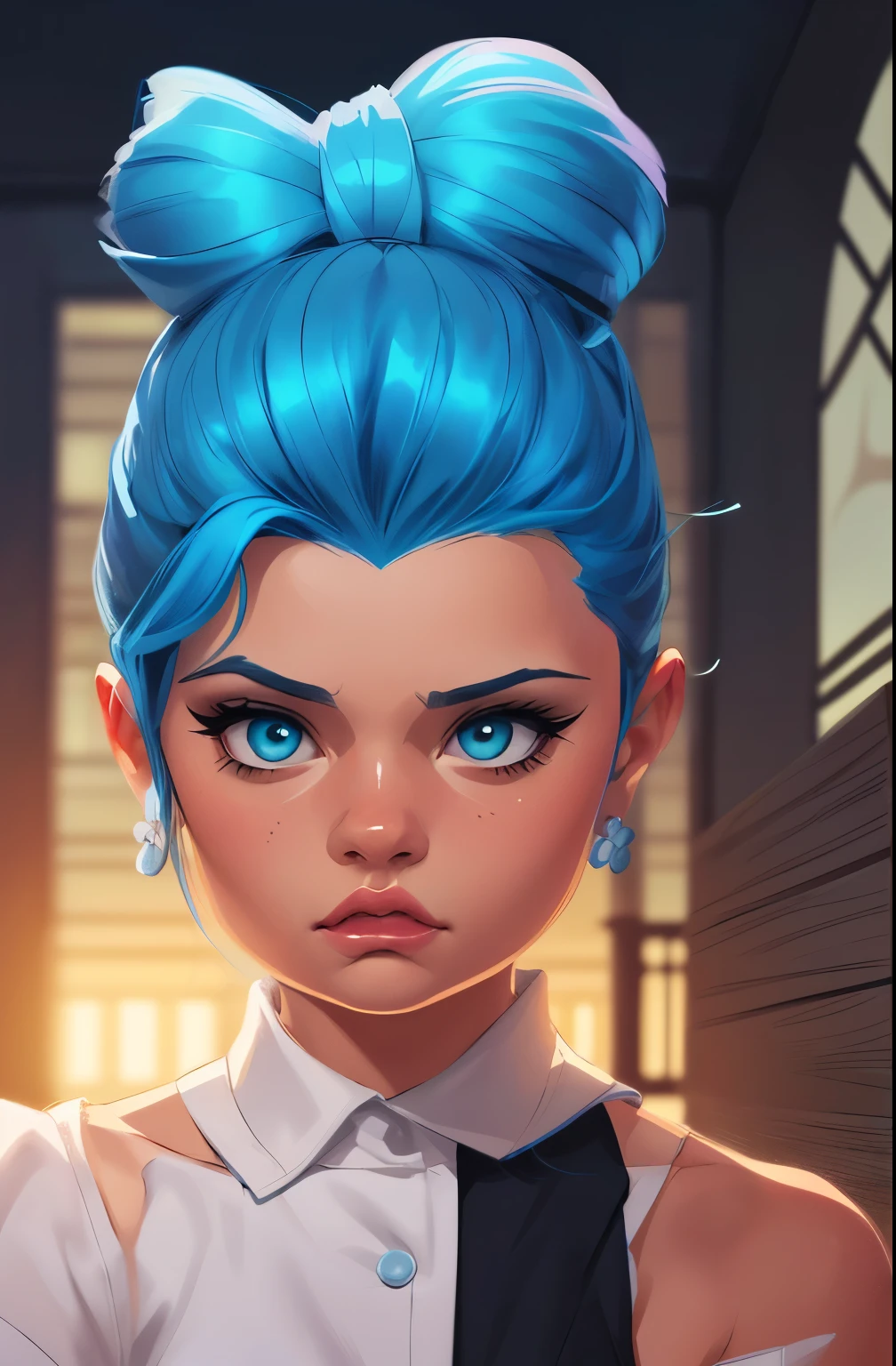 (estilo de desenho animado:1.2), Cartoon image of a woman with big blue hair and coffee, garota funky super fofa, cartoon style illustration, Estilo de arte de desenho animado, Estilo de arte de desenho animado, digital illustration style, design de personagens altamente detalhado, arte digital detalhada fofa, City fan art, Design de personagens de retrato, beautiful digital illustration, retrato de alta qualidade, arte em quadrinhos, Retrato de design de personagens, fundo floral