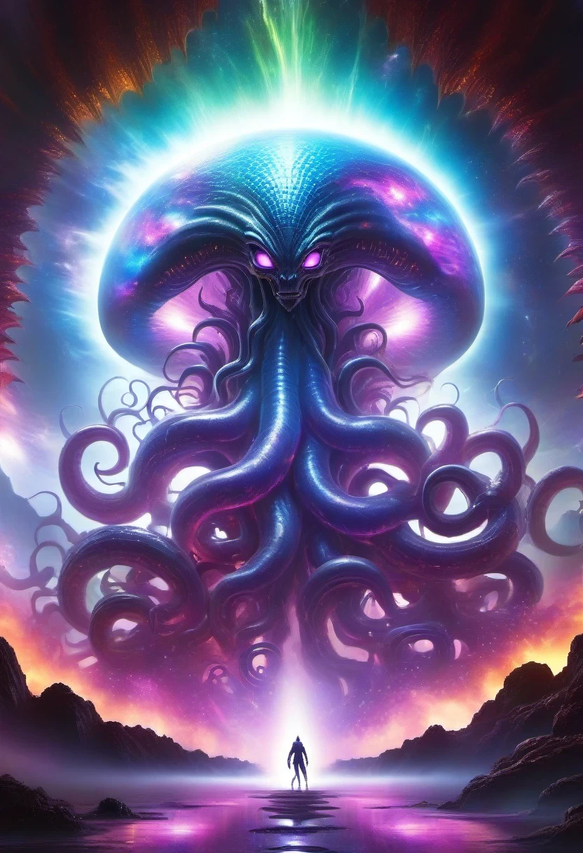 alien creature, towering presence, intimidating aura, bright colors, intricate details, Otherworldly textures, glowing eyes, multiple limbs, antenna, ethereal atmosphere, surreal landscape, cosmic energy, dynamic poses, photorealistic rendering, high resolution, Professional artwork, Sci-fi inspiration, dramatic lighting, alien creature群落, mysterious atmosphere, Amazing scale, epic work, complex patterns, Surrealist elements, Vibrant shades, atmospheric perspective, otherworldly beauty, extraordinary imagination, Superb execution, Fascinating presence, Dynamic movement, the nature of the universe, mysterious aura, charming gaze, fantastic proportions, Immersive experience, Fascinating details, imaginative concept, excellent quality, Compelling storytelling, dreamy atmosphere, supernatural power, Mesmerizing visuals.