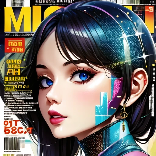 (magazine cover:1.3),ulzzang-6500, (actual: 1.3) (original: 1.2), masterpiece, best quality, beautiful clean face, whole body, 1 girl, glitch art, (digital distortion), Pixelated clipping, Data corruption,color noise, visual clutter,contemporary aesthetics