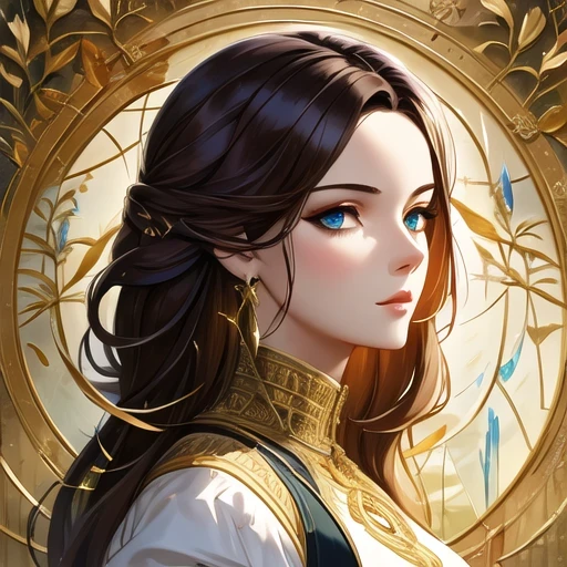 8k beautiful portrait of brown hair, complicated, elegant, Very detailed, majestic, digital photography, artistic germ、Works by Jia Ruan and Greg Rutkoski, Surrealism, golden butterfly filigree, broken glass, (masterpiece, Side light, Exquisite and beautiful eyes: 1.2), human development report