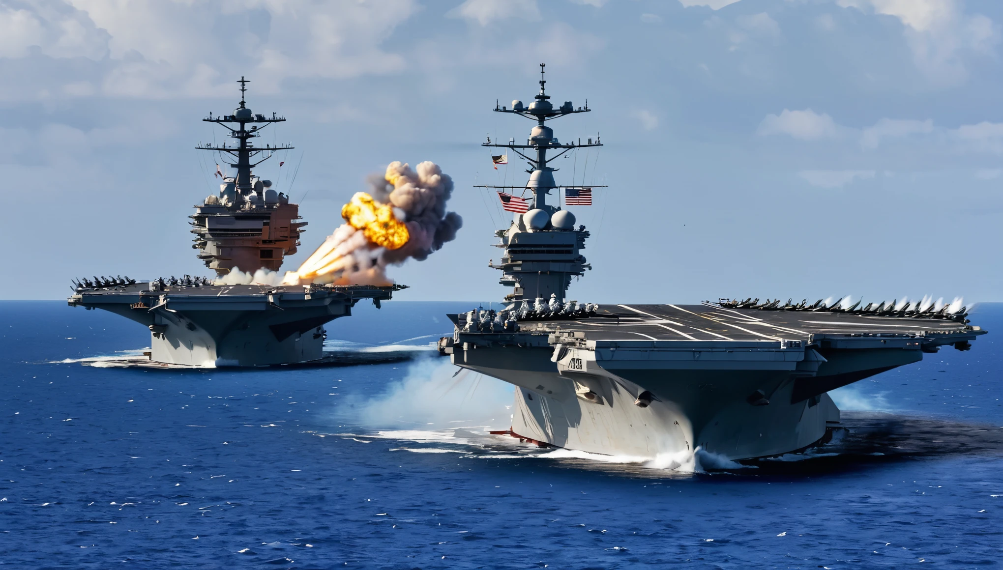 big explosion of 2 aircraft carriers
