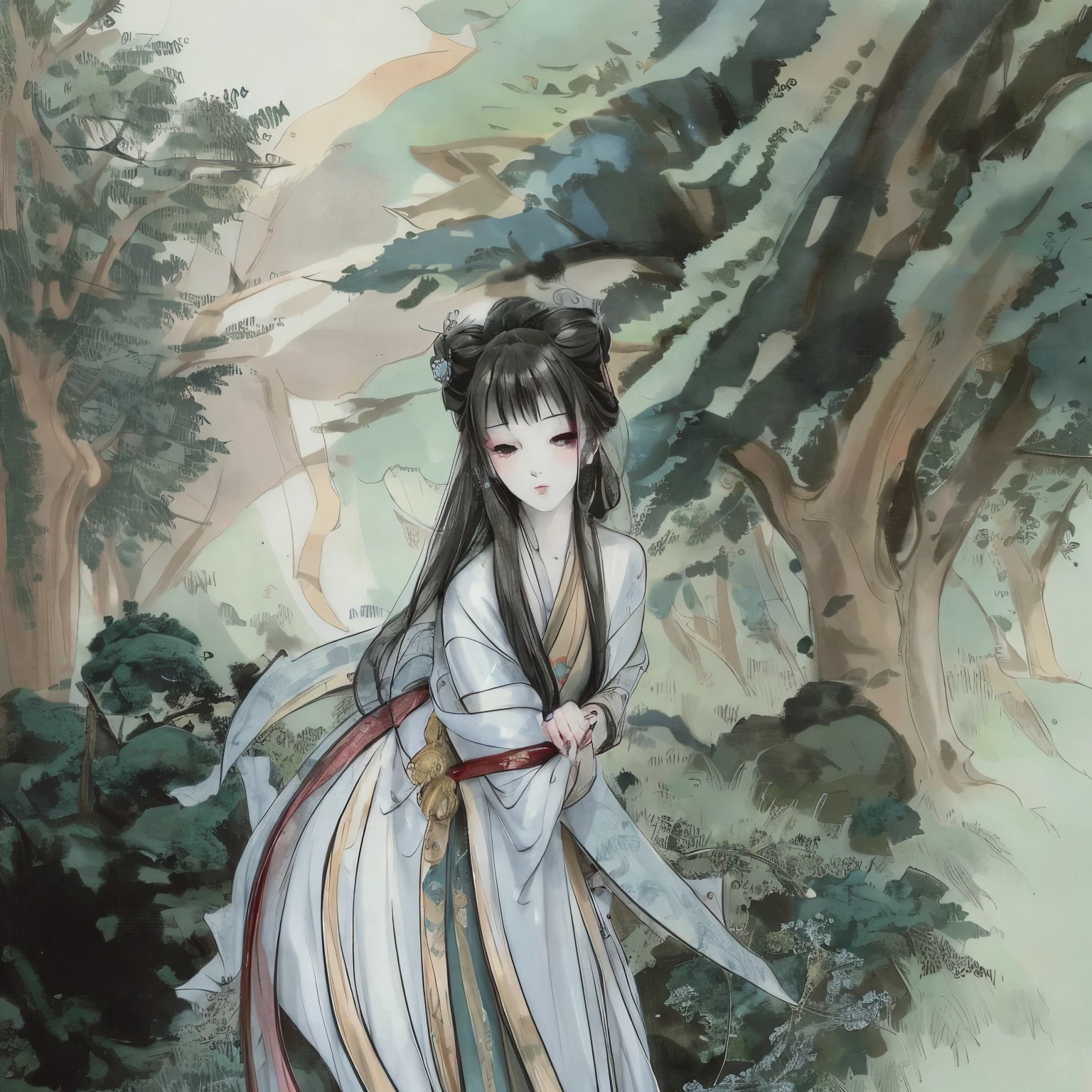 A close up of a woman in a white dress holding a sword - SeaArt AI