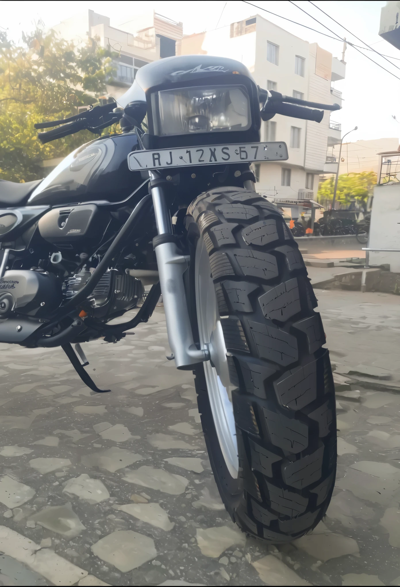 Change background of bike into a natural beautifull area with plants