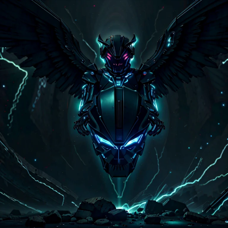 Cosmic Fallen Angel, glowing light eyes, Biomechanical, eerie, joyous, nightmarish, Very bright colors, Light particles, with light glowing, Mshiff, wallpaper art, UHD wallpaper