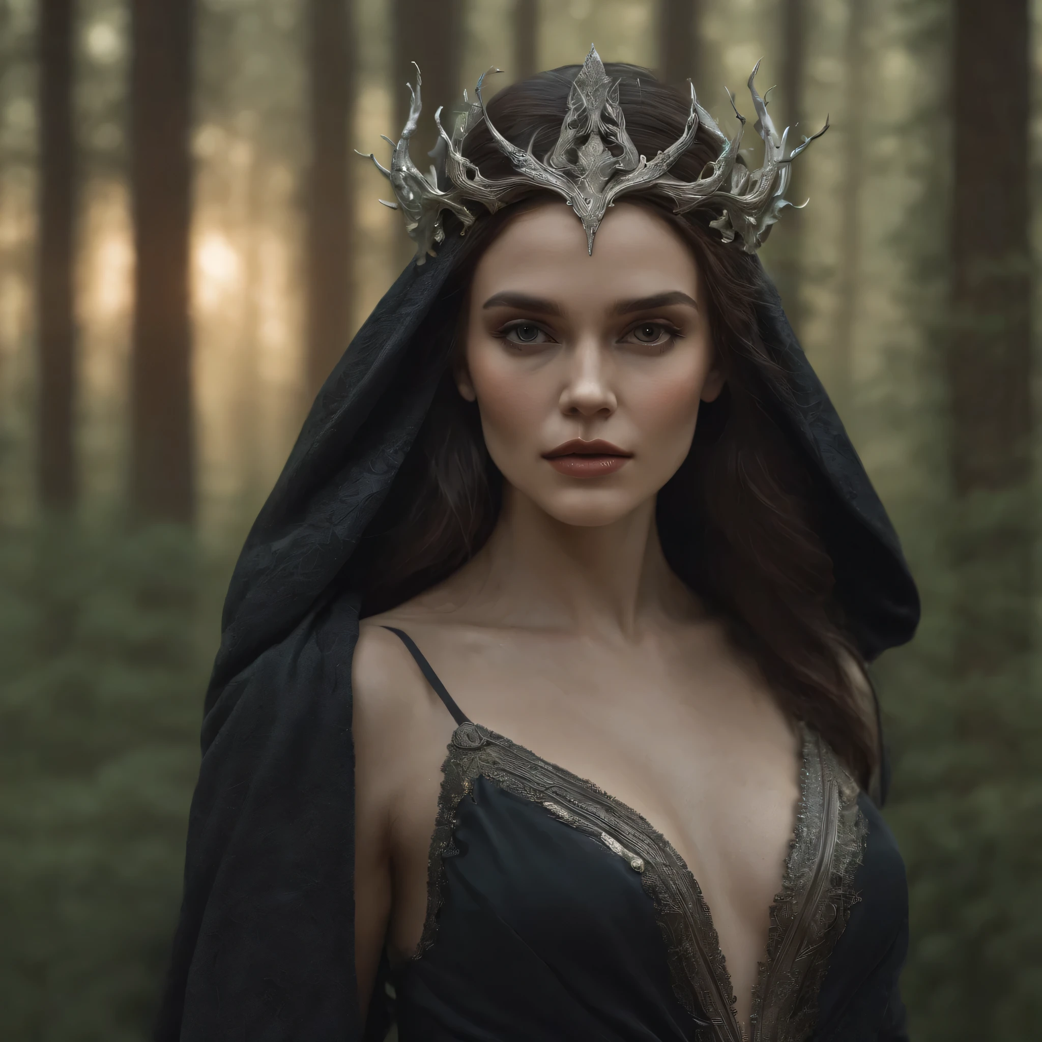 A mysterious witch, perfect butt, sexiest clothes, multicolor chaos energy, standing in a dark forest of barren trees, glowing with a powerful energy. Realistic, stunning realistic photograph, 3d render, octane render, intricately detailed, cinematic, trending on artstation, Isometric, Centered hipereallistic cover photo, awesome full color, hand drawn, dark, gritty, mucha, klimt, erte 12k, high definition, cinematic, neoprene, behance contest winner, portrait featured on unsplash, stylized digital art, smooth, ultra high definition, 8k, unreal engine 5, ultra sharp focus, intricate artwork masterpiece, ominous, epic, TanvirTamim, trending on artstation, by artgerm, h. r. giger and beksinski, highly detailed, vibrant