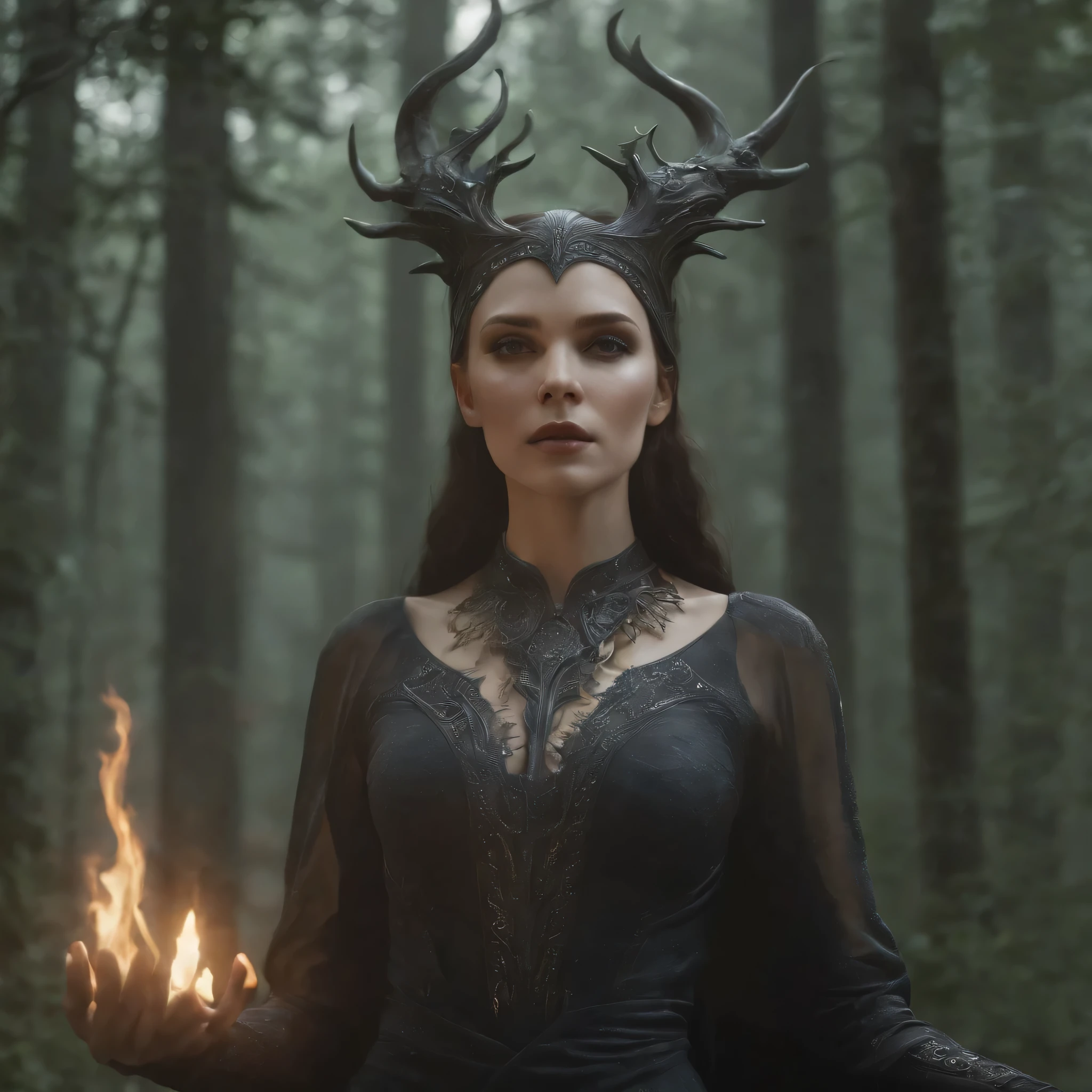 A mysterious witch, perfect butt, sexiest clothes, multicolor chaos energy, standing in a dark forest of barren trees, glowing with a powerful energy. Realistic, stunning realistic photograph, 3d render, octane render, intricately detailed, cinematic, trending on artstation, Isometric, Centered hipereallistic cover photo, awesome full color, hand drawn, dark, gritty, mucha, klimt, erte 12k, high definition, cinematic, neoprene, behance contest winner, portrait featured on unsplash, stylized digital art, smooth, ultra high definition, 8k, unreal engine 5, ultra sharp focus, intricate artwork masterpiece, ominous, epic, TanvirTamim, trending on artstation, by artgerm, h. r. giger and beksinski, highly detailed, vibrant