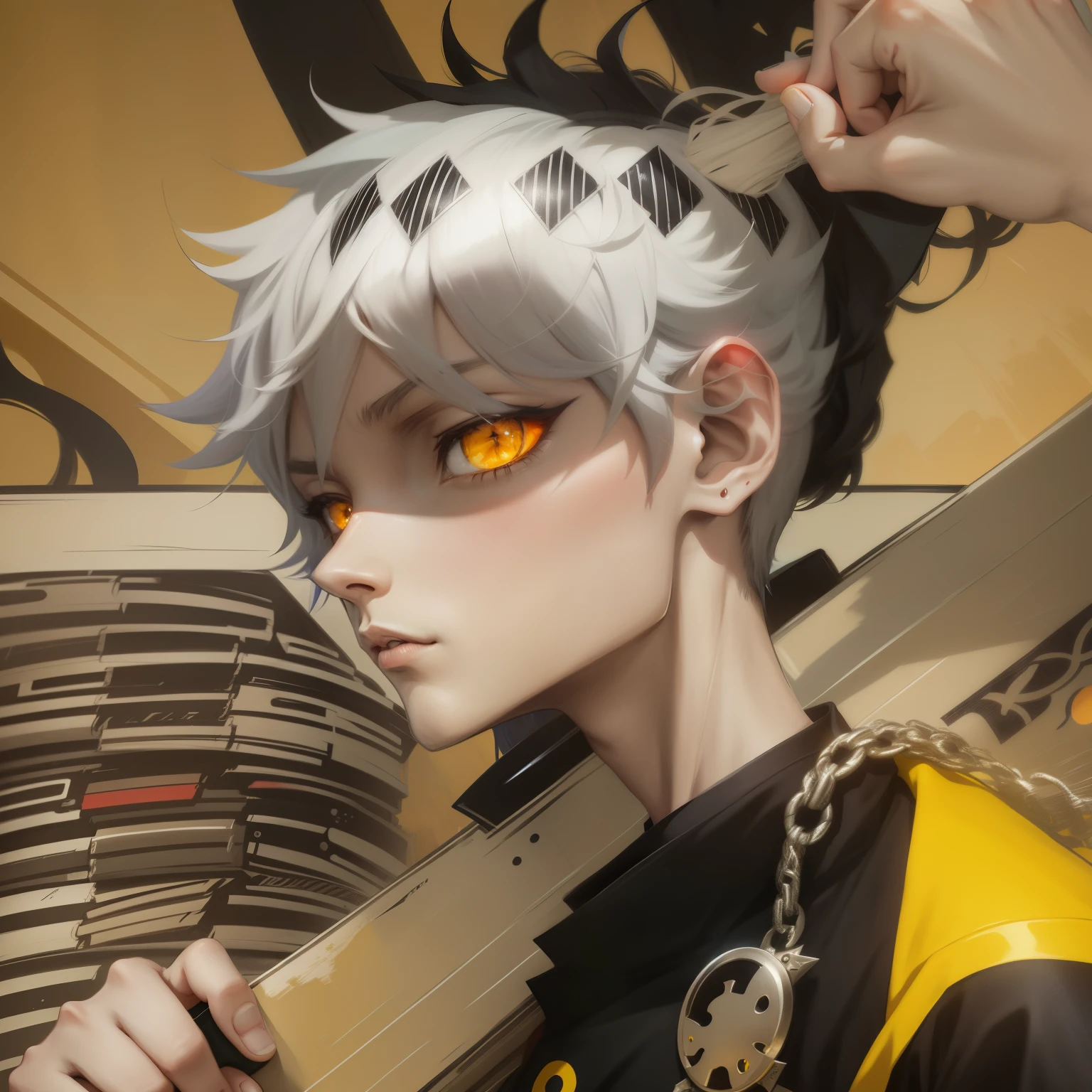 garoto de anime com olhos azuis e uma jaqueta preta segurando uma arma, acionar estilo de arte de anime, inspirado em Okumura Masanobu, estilo anime 2d, handsome guy in demon slayer art, demon slayer rui fanart, por Ei-Q, Arte principal do anime, Arte Zerochan, Demon Slayer art style, fanart de alta qualidade, persona 5 estilo de arte wlop