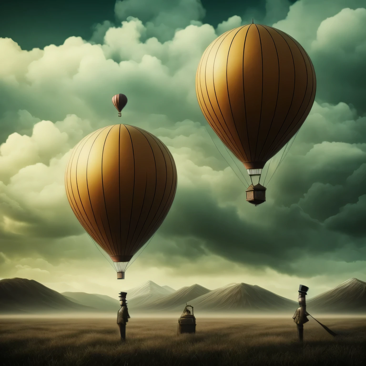 (surrealsteampunkai)++, a picture of a hot air baloon