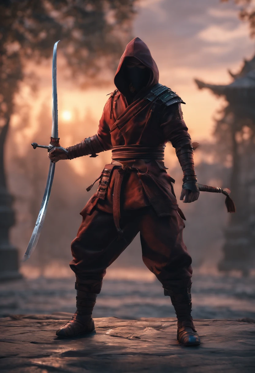 hombre ninja con capucha y espada 
