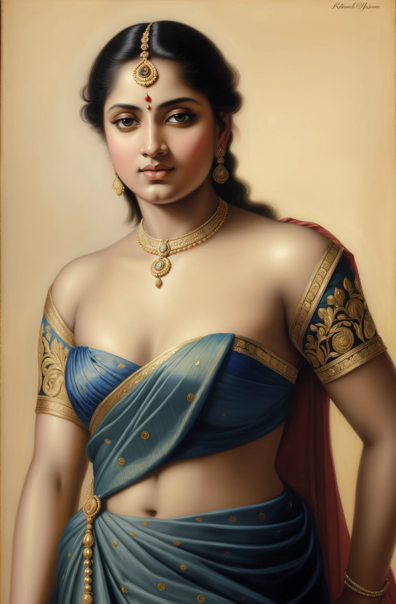 Beautiful Indian Woman, wearing saree, sari Beauty, gorgeous, Apsara, Maharani, royal queen woman, nymph from Hindu Mythology, pierced eyes, Urvashi, matchless beauty, Highly detailed, Oil Painting by Peter Paul Rubens inspired by Raja Ravi Varma, Matchless beauty, captivating, gorgeous, heavenly beauty, celestial beauty, by Peter Paul Rubens, 1893, realistic, hyper realistic, micro details, incredible artwork, insane details, ultra High resolution, 8k, 32k, acrylic on canvas, intricate, flawless, detailed, detailed face, detailed eyes, masterpiece, by Peter Paul Rubens, by Caravaggio, by William Adolphe bouguereau, perfect face, perfect body, beautiful art, realism, baroque, renaissance Art, highly textured, beautiful eyes, uhd, best quality,