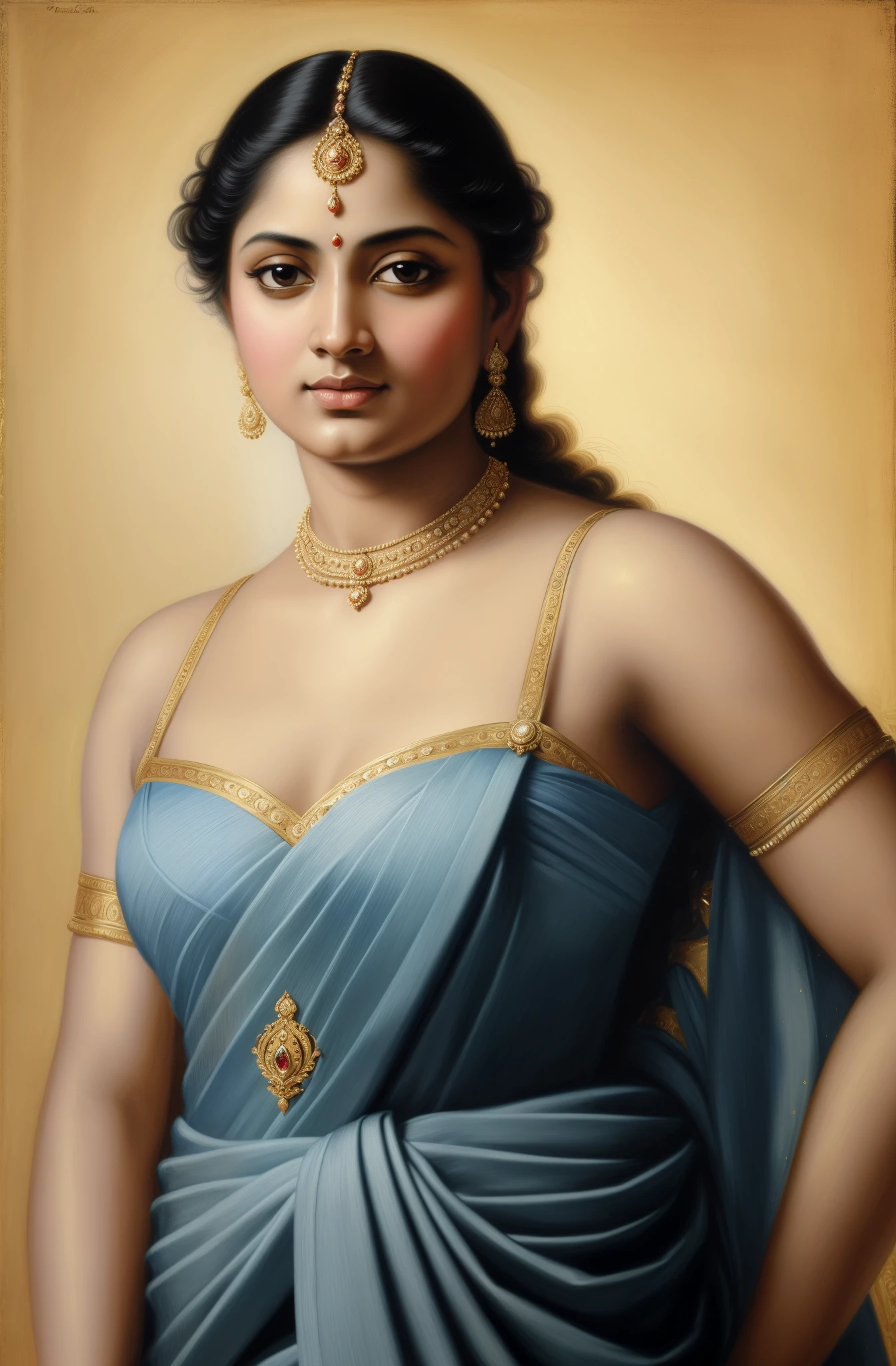 Beautiful Indian Woman, wearing saree, sari Beauty, gorgeous, Apsara, Maharani, royal queen woman, nymph from Hindu Mythology, pierced eyes, Urvashi, matchless beauty, Highly detailed, Oil Painting by Peter Paul Rubens inspired by Raja Ravi Varma, Matchless beauty, captivating, gorgeous, heavenly beauty, celestial beauty, by Peter Paul Rubens, 1893, realistic, hyper realistic, micro details, incredible artwork, insane details, ultra High resolution, 8k, 32k, acrylic on canvas, intricate, flawless, detailed, detailed face, detailed eyes, masterpiece, by Peter Paul Rubens, by Caravaggio, by William Adolphe bouguereau, perfect face, perfect body, beautiful art, realism, baroque, renaissance Art, highly textured, beautiful eyes, uhd, best quality,