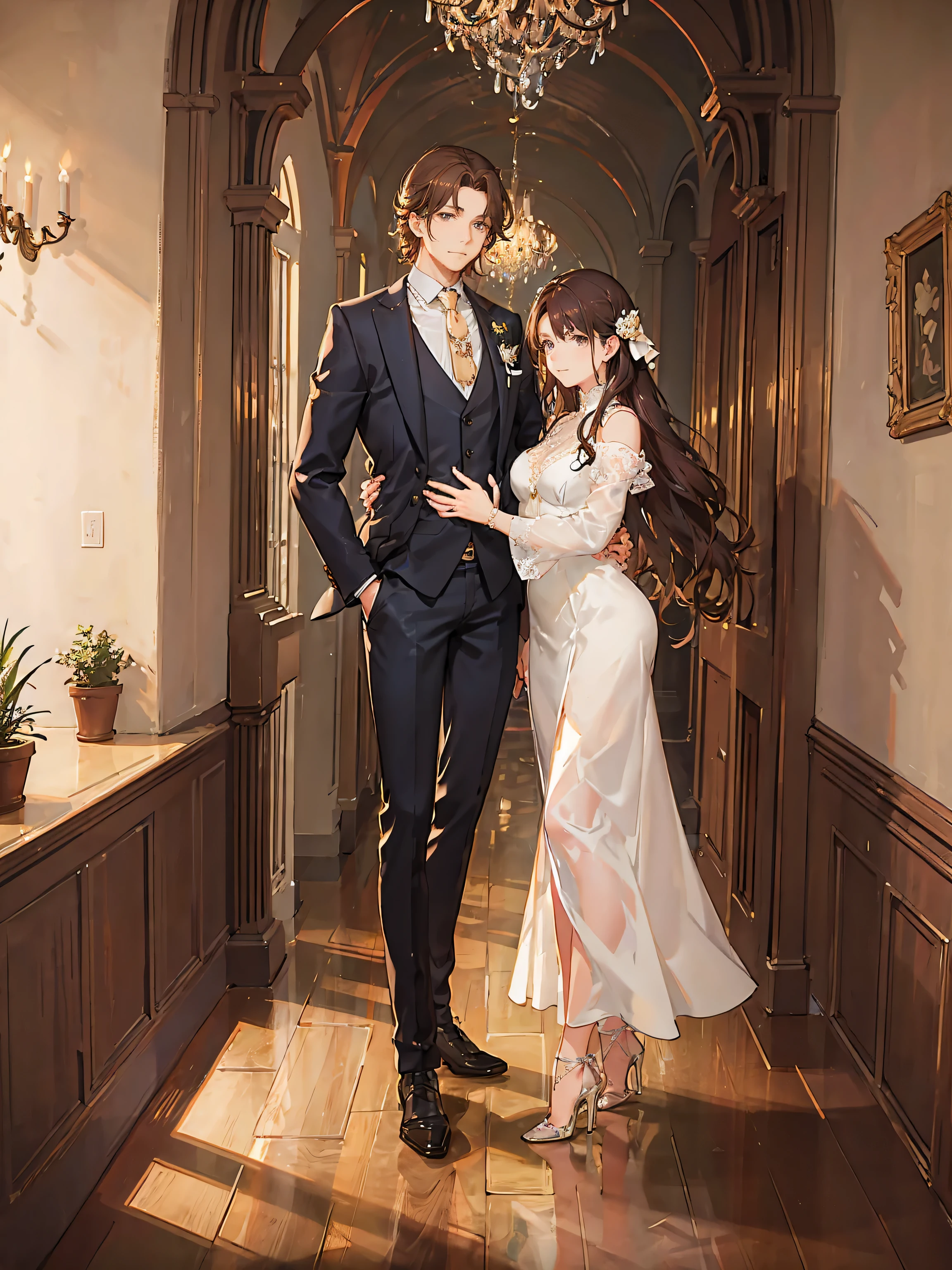 1male, brown hair, suit, wavy hair, mansion
