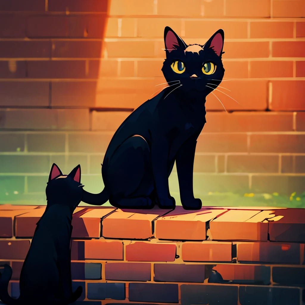 black cat sitting on a brickwall