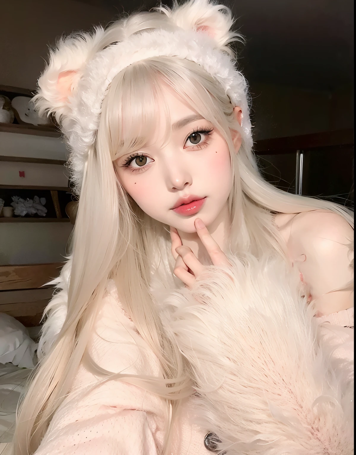 loira com uma faixa de coelho deitada na cama, Shikami, meninai bonito, ultrarrealista doce coelhinho menina, lindhine, branco hime corte penteado, Anime Garota Cosplay, menina perfeita deos brancos, menina do gato branco, kretrato realista, muito bonita gatinha fofa, Branco ( Gato ) garota, Menina anime na vida real