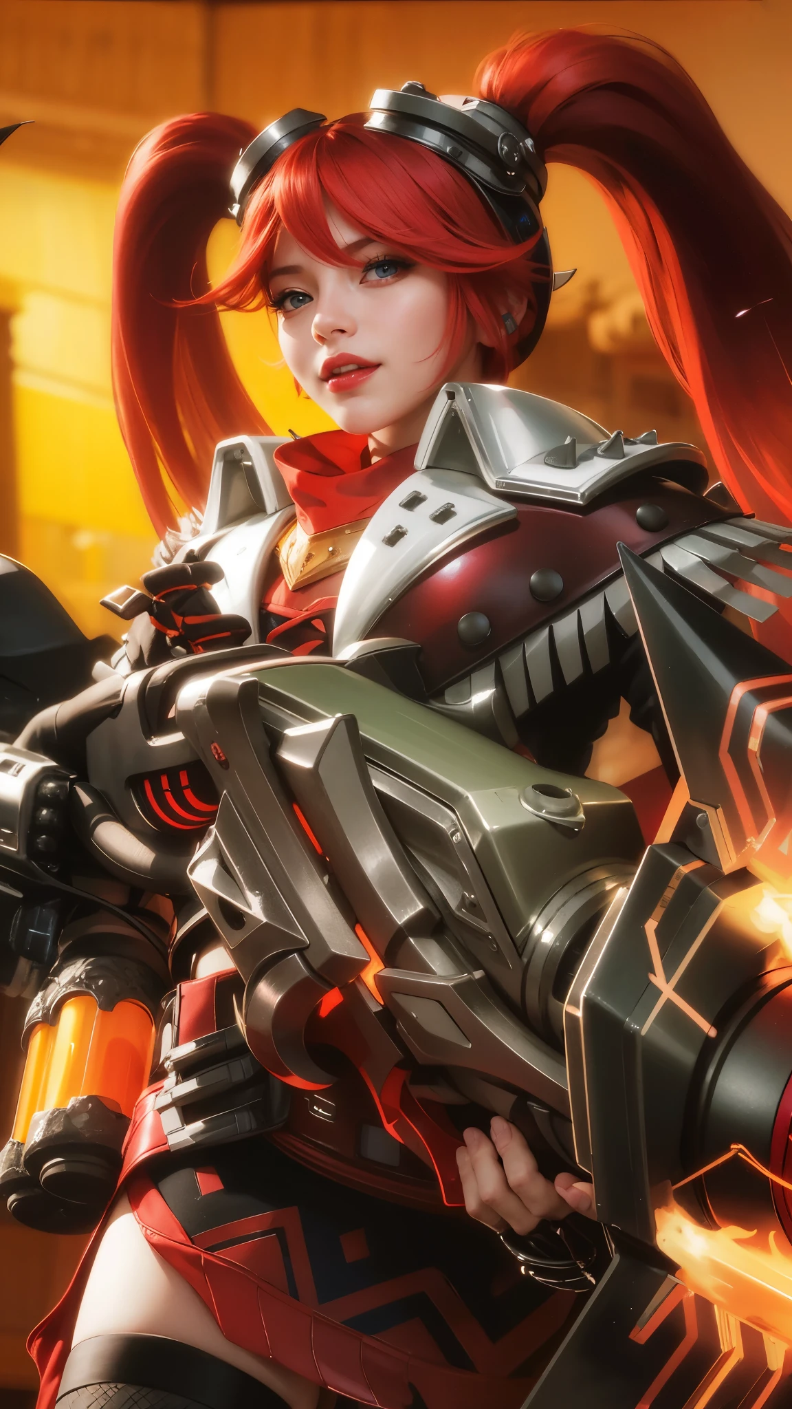 8k, ultra hd, ultra detailed texture, hyper realistic, masterpiece, detailed texture, detailed face, detailed skin, detailed lighting, (photorealistic:1.5), best quality, beautiful lighting, cinematic lighting, professional lighting, ultra highres, realistic, detailed hair, real hair, high quality, (realskin:1.5), extremely detailed, finely detail, ultra-detailed, 1girl, cute face, red hair, red lips glossy, blue eyes, smile