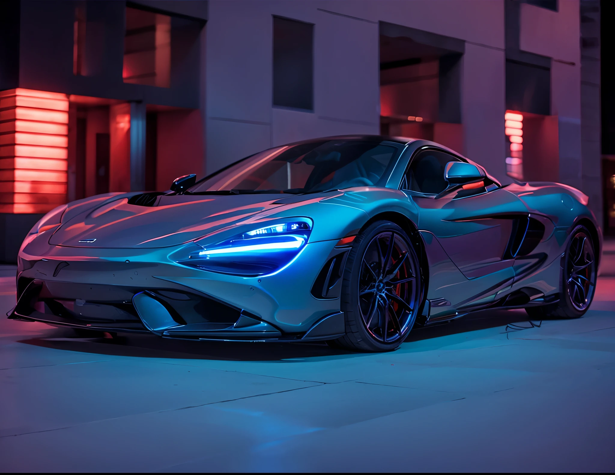 Mclaren 650s precision and high quality Realistic three-dimensional feel beautiful background Parked on the street in front of the marble entrance of a luxury condominium. beautiful lighting beautiful street stylish apartment (shot from the side:1.3) beautiful night lights city of temptation