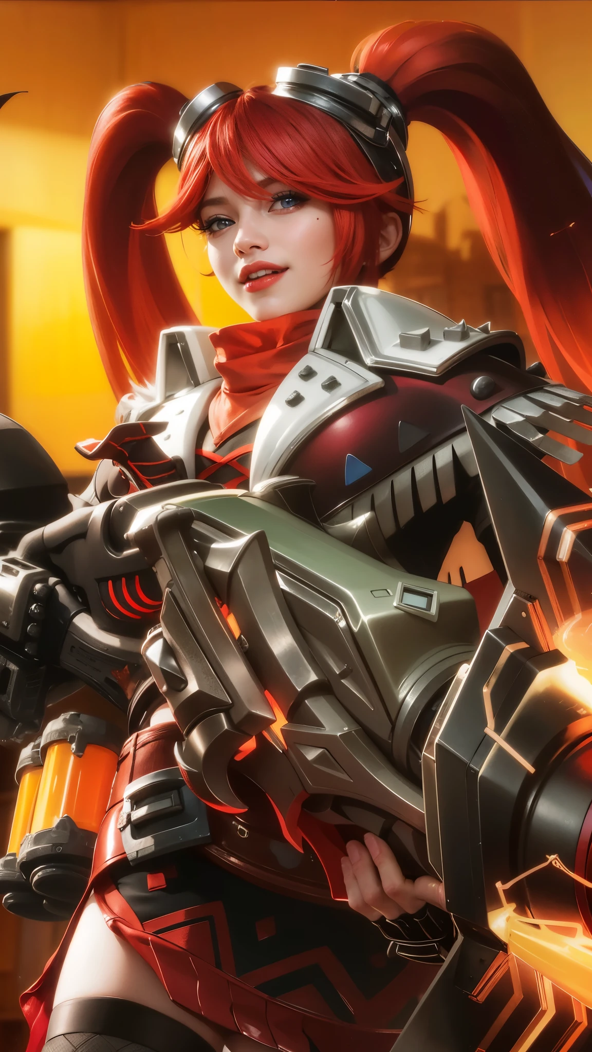 8k, ultra hd, ultra detailed texture, hyper realistic, masterpiece, detailed texture, detailed face, detailed skin, detailed lighting, (photorealistic:1.5), best quality, beautiful lighting, cinematic lighting, professional lighting, ultra highres, realistic, detailed hair, real hair, high quality, (realskin:1.5), extremely detailed, finely detail, ultra-detailed, 1girl, cute face, red hair, red lips glossy, blue eyes, smile