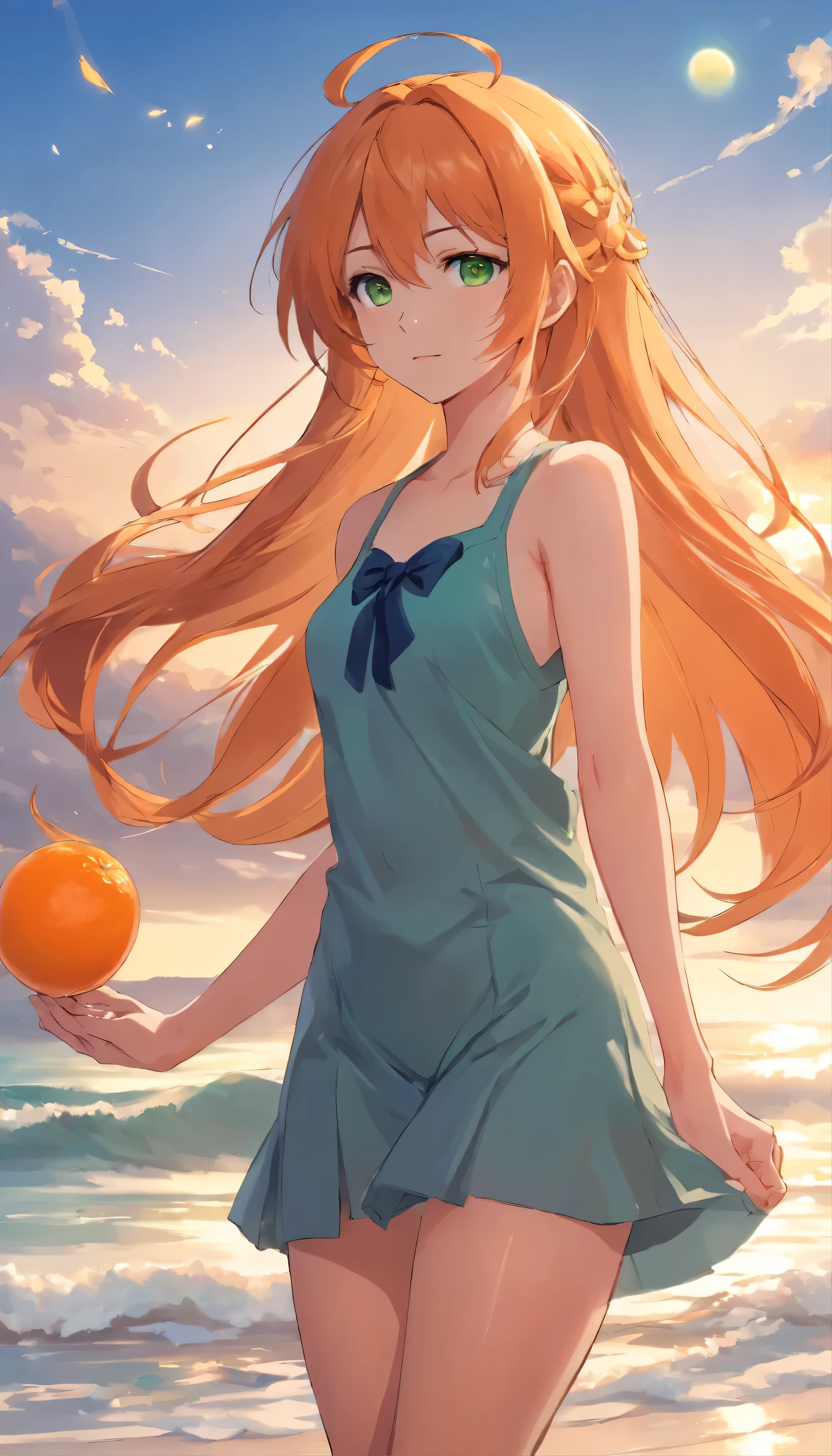 Anime girl with long orange hair, standing on the beach near the ocean, green eyes detailed digital anime art, anime girl with long hair, гладкое аниме cg art, anime girl with long hair, digital anime art, work in Guweiz style, Beautiful anime portrait, Photorealistic render of an anime girl, pantyhose, Beautiful anime girl, advanced digital anime art, guweiz на artstation pixiv HD UHD HQ
