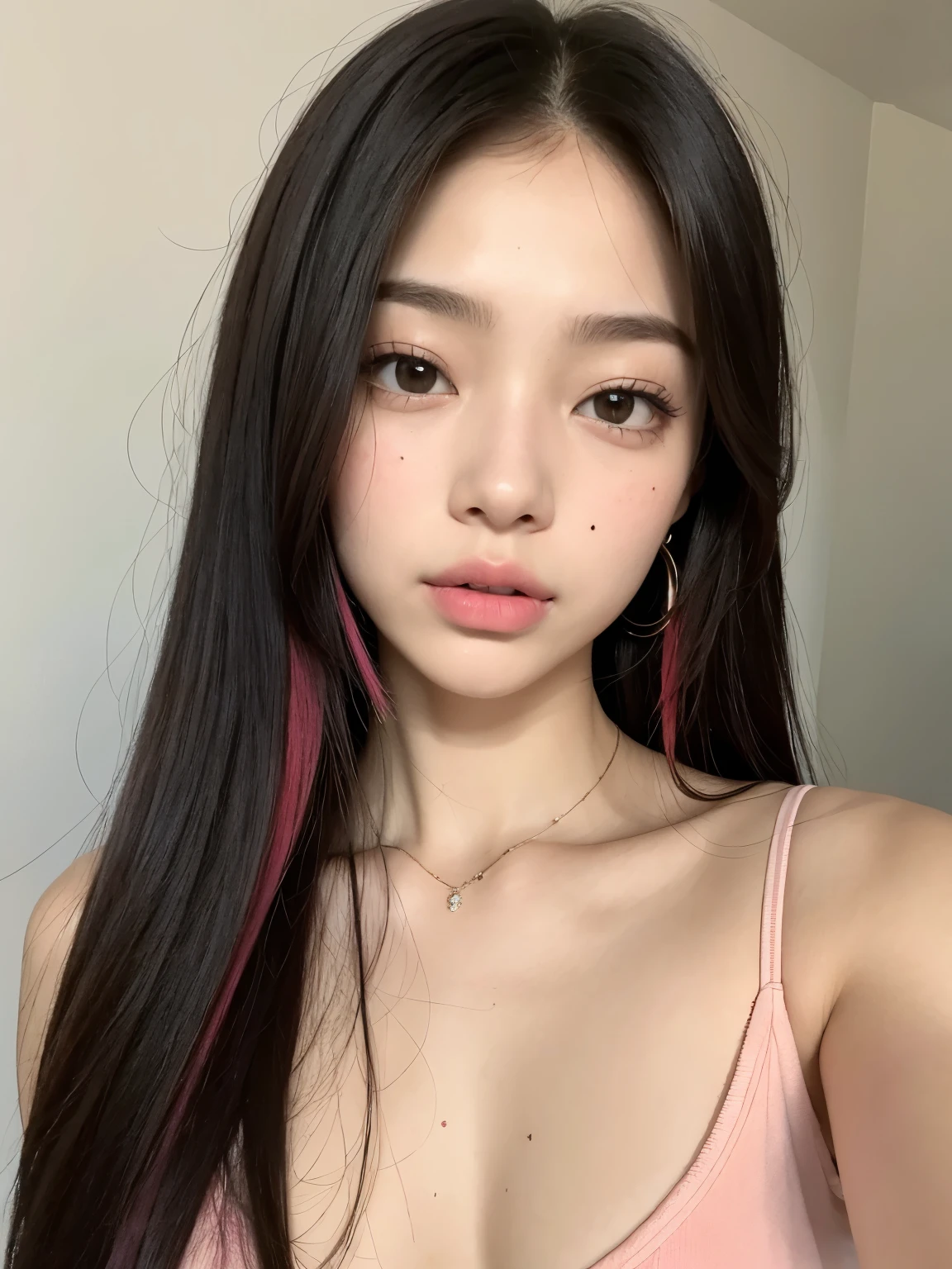 Kim Jennie de blackpink con el cabello rubio claro, cabello rubio con ondulado, cabello de color rubio ondulado, with small fringes, ojos color negro, nariz respingada y bonita, labios gruesos, Cupid and heart shaped lips...., labios rosas, pale, piel blanca, piel bonita y suave, con pecas y lunares, cejas bonitas, marked and beautiful clavicle, mientras tiene un polo con rosas color rojo tinto, rojo oscuro, con ropa interior femenina, con un short corto, short bonito y corto, abdomen delgado y bonito, escote desnudo, (pechos grandes, pechos suaves, pechos naturales, escote desnudo), mientras agarra una rosa, mirando a la camara, autofoto