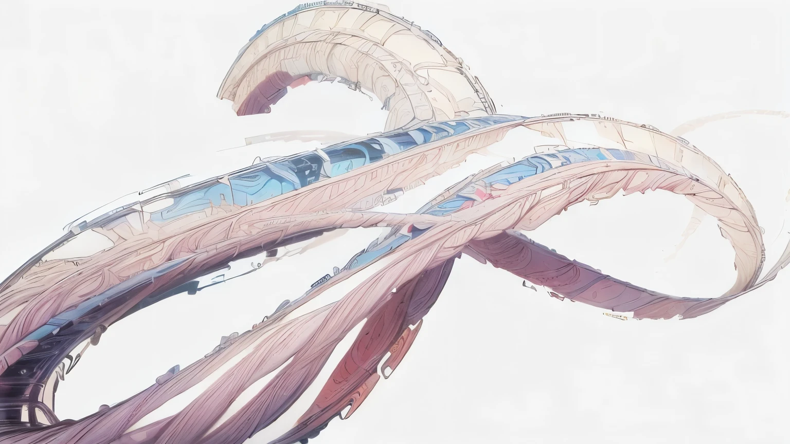 ((Masterpiece)), (Anime:1.3), ((best quality)), (abstract art:1.5), (High Definition), (pale color), wide shot, ((double helix)), (simple white background:1.6), cityscape, (Beautiful), (Slightly grotesque atmosphere),