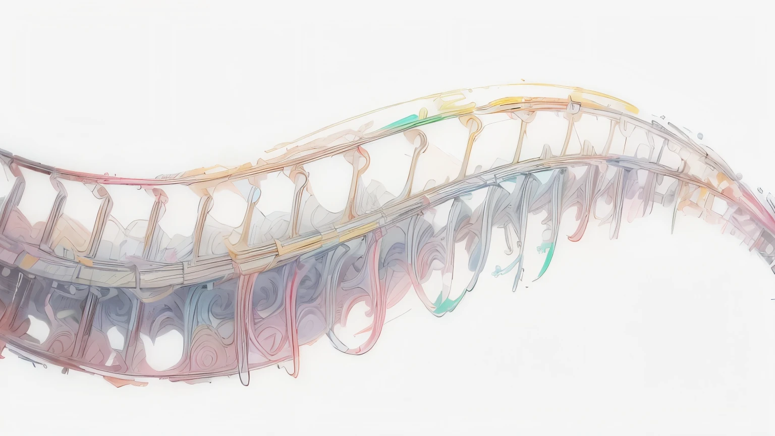 ((Masterpiece)), (Anime:1.3), ((best quality)), (abstract art:1.5), (High Definition), (pale color), from below, ((double helix)), (simple white background:1.6), cityscape, (Beautiful), (Slightly grotesque atmosphere),