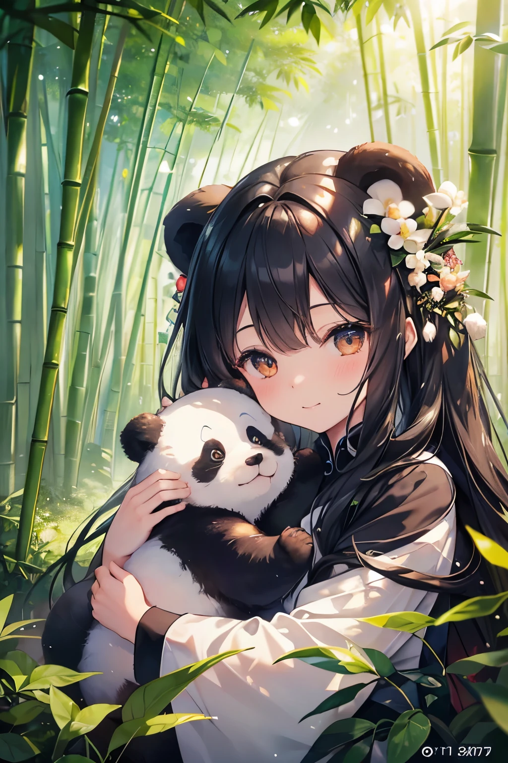 masterpiece, adorable, high resolution, striking, bamboo forest, playful panda, rolling around, innocent expression, happy, fluffy fur, shoot in natural light, capturing every detail, ultra-detailed, realistic rendering, lush greenery, hushed silence of the forest, paws digging into the soft earth, cuteness overload, immersive experience, bringing the tranquility of the bamboo forest to life.