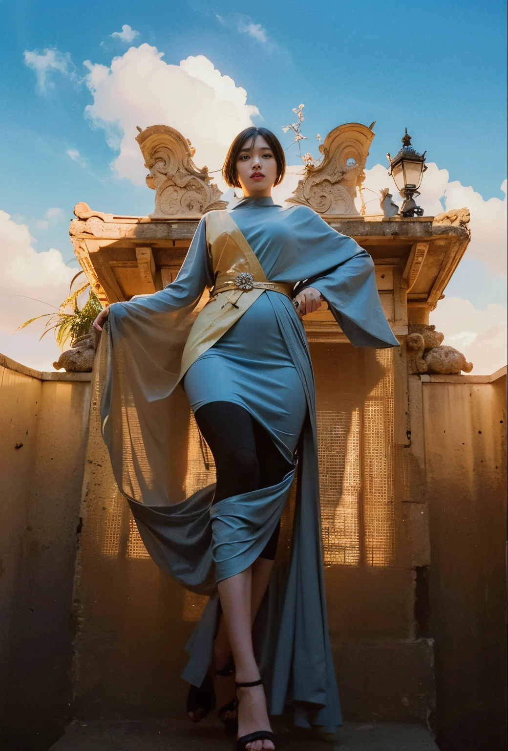 (Best quality, 8k, 32k, Masterpiece, UHD:1.2) "Generate a captivating artwork featuring a young Japanese girl model with short, sleek black hair styled in a chic bob haircut. Envision her bathed in dramatic cinematic lighting, creating an atmosphere of allure and mystery. Emphasize a romantic aesthetic vibe, showcasing the model in a poised and elegant pose that evokes a sense of intimacy and sophistication. Utilize warm and soft tones to enhance the romantic ambiance, and consider incorporating elements like flowing fabrics or flowers to add a touch of ethereal beauty. Capture the essence of romance and beauty through the model's expression, the play of light and shadows, and the overall aesthetic, creating a visually compelling and emotionally resonant piece." (perfect eyes), flawless skin, flawless face, cinematic, tight body, ((well-proportion female hands)), ((female hands with five digits)) ((Body is well proportioned)), ((chic bob haircut)), soft focus ((wet)), ((swimsuit))