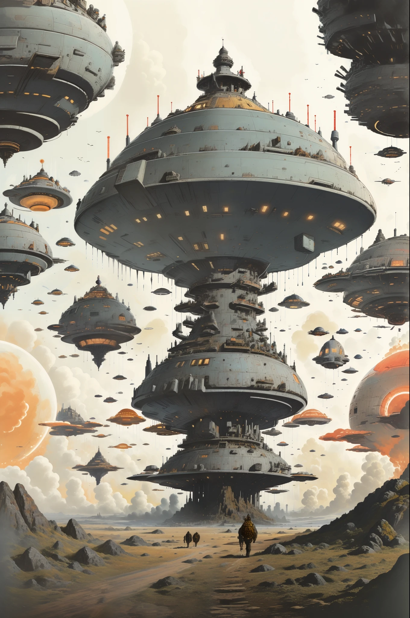 arte de Geof Darrow, arte conceptual, Nave espacial ciberpunk, designed by Dolce & Gabbana, The background is the stake in King Oberon&#39;s Crystal Palace., bokeh, luz dura