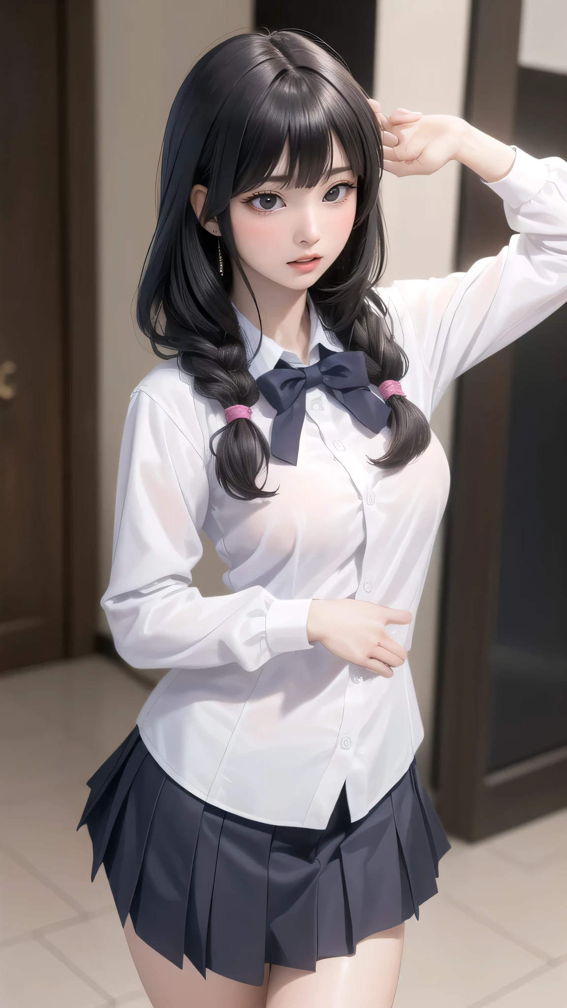 school uniform,(random place),(random sexy pose:1.8),(random hairstyle),(movie-like scene,best image quality, hyperrealistic portrait, (8k), Super realistic, 最high quality, high quality, High resolution, high qualityな質感, high detail, beautiful, Detailed, Highly detailed CG, detailed texture, realistic facial expression, masterpiece, before, dynamic, bold)