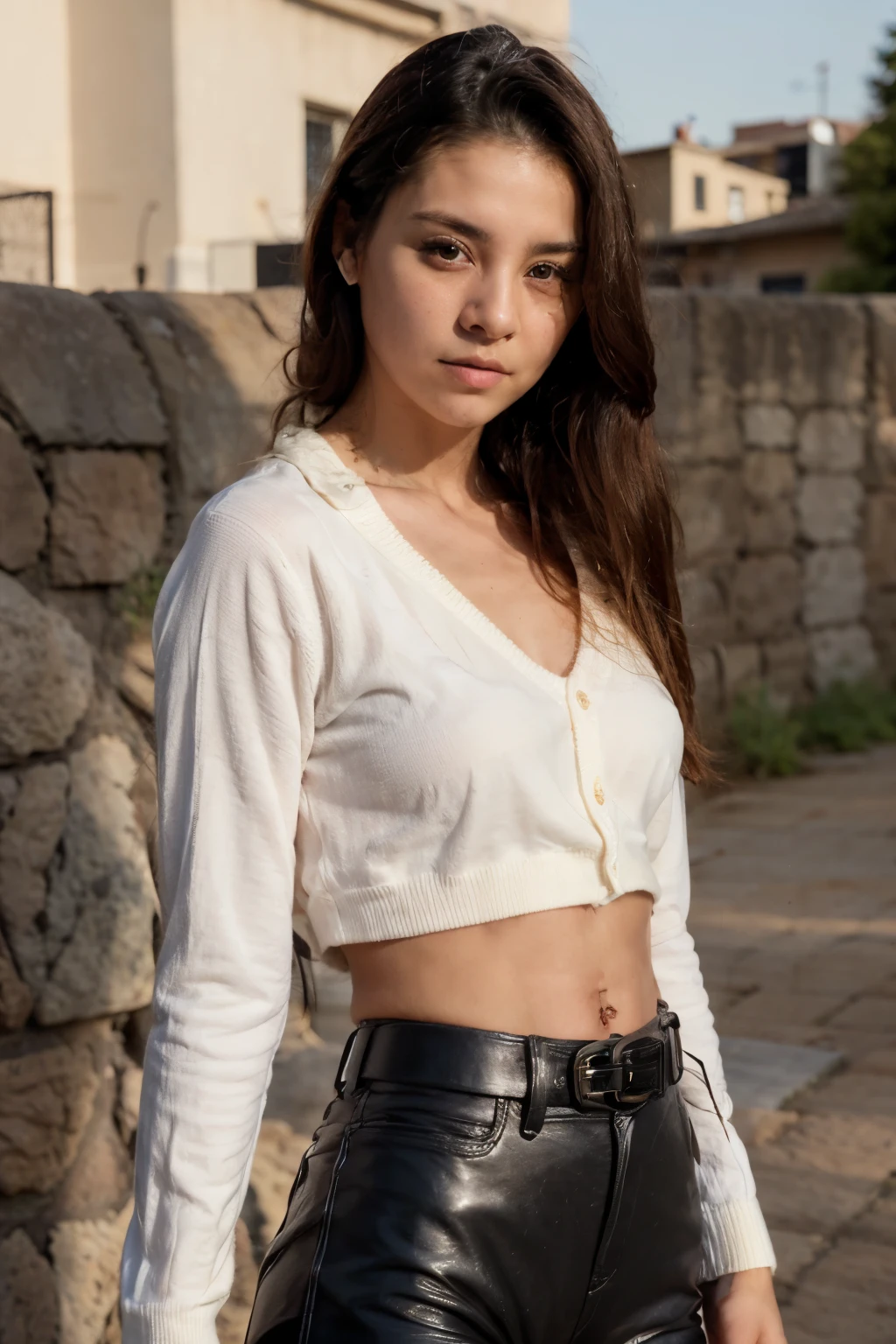 bigfaketits, primeiro plano: Uma linda mulher europeia, 18 anos, cabelos ondulados molhados ao vento. She is a men&#39;s magazine model, She has a subtle smile and flirts with the camera, (She wears casual shirt with long woolen sweater and latex pants with big belt:1.2),fundo lindo quarto moderno, Olhos perfeitos, perfect hands, corpo perfeito, cabelo perfeito, peito perfeito, hair behind the ear, Ultra HD, Retina, obra de arte, Preciso, anatomicamente correto, Pele Texturizada, Super detalhe, Detalhes altos, alta qualidade, premiado, melhor qualidade, high resolution, 16K, 8K,