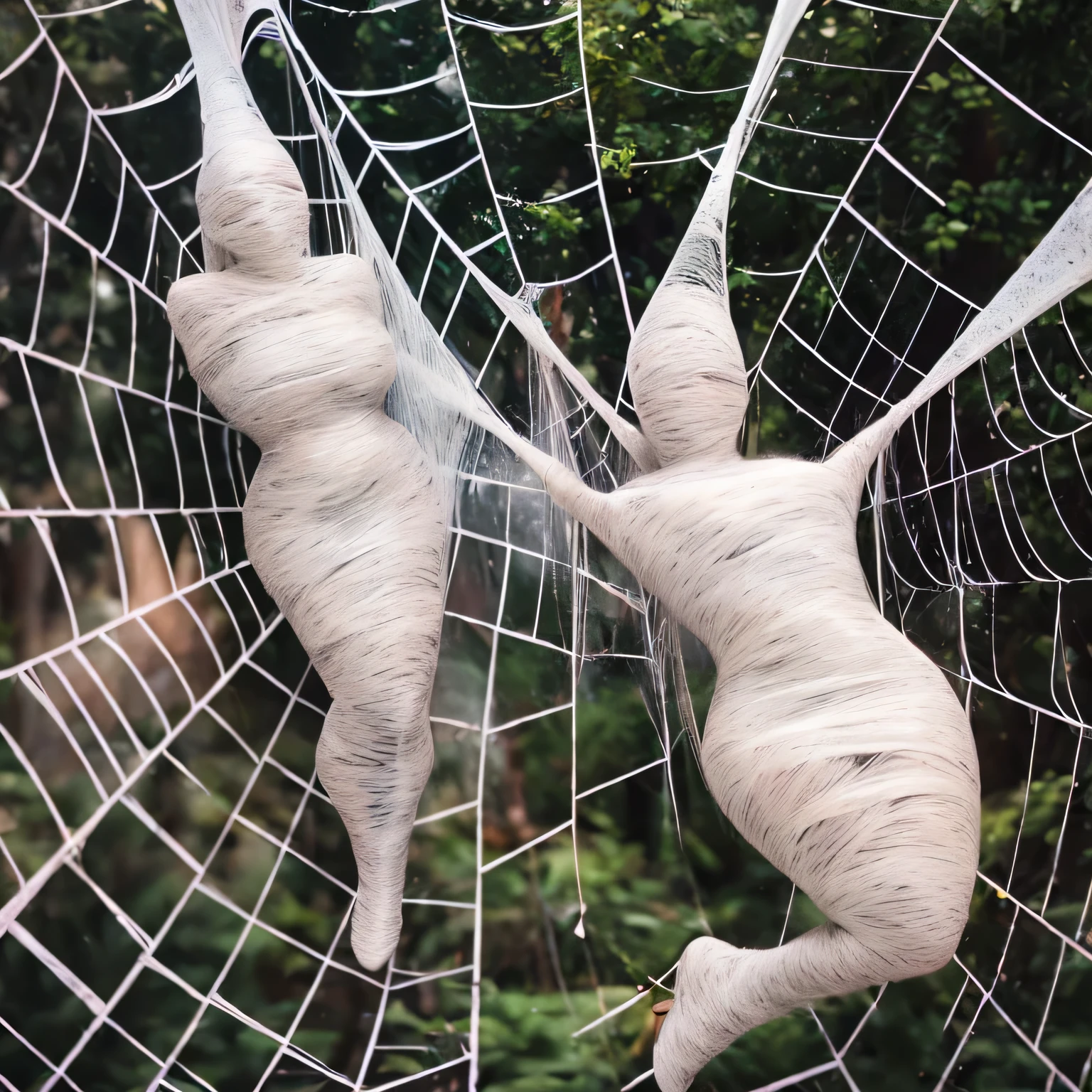 a girl entangled in the spider web, struggle, detailed classroom, (cocoon:1.3), spider web, hanging, spider in the web, spider