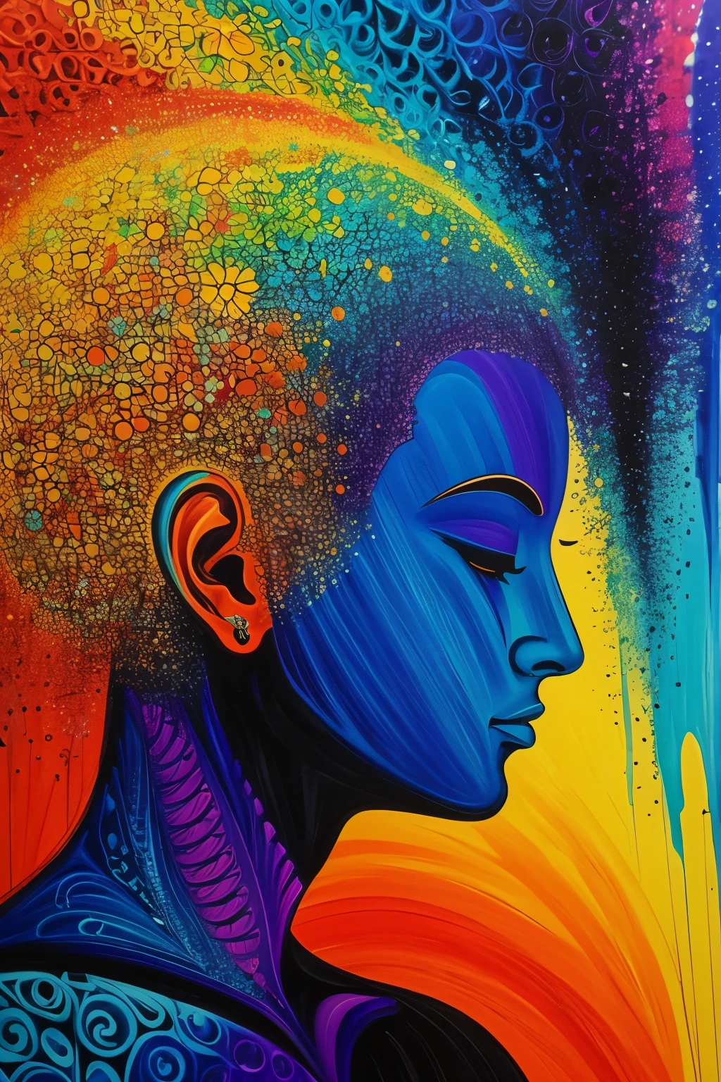 Abstract representation of a human soul silhouette meditating, highly detailed, vibrant colours