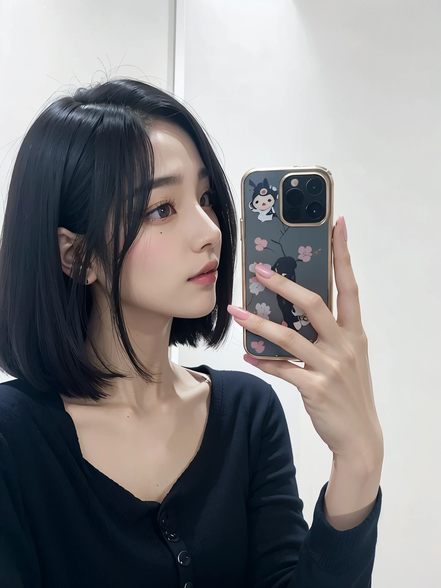 there is a woman taking a selfie in a mirror, ulzzang, con pelo corto, kim doyoung, jaeyeon nam, heonhwa choe, jisoo de blackpink, lee ji-eun, Jisoo de Blackpink, lee ji - eun, jinyoung shin, 8k selfie photography, kim taejin, retrato de jisoo blackpink, seson yoon