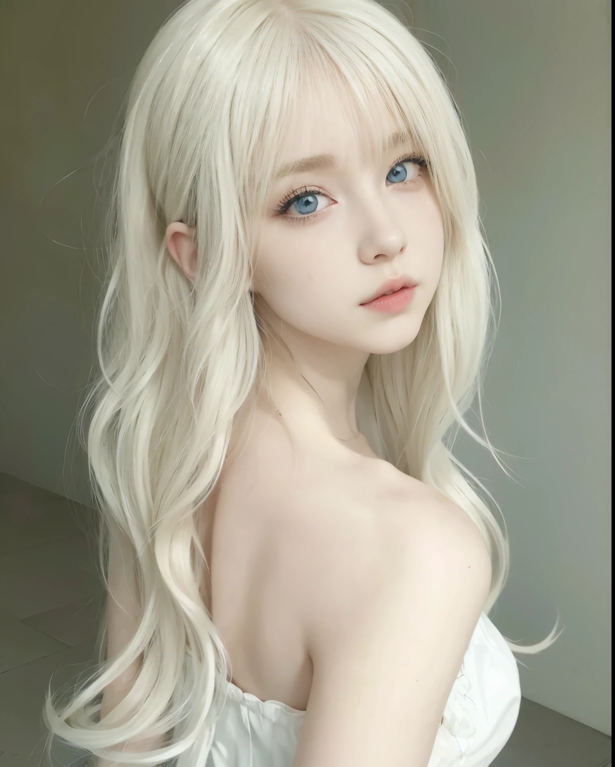 chica de pelo rubio con largo, cabello ondulado y ojos azules, pelo largo y blanco y flequillo, chica anime rubia con pelo largo, peinado de corte hime blanco, con el pelo largo y blanco, linda cara de anime natural, con pelo largo y blanco, pelo largo y rubio y ojos grandes, chica anime joven realista, chica con pelo blanco, ulzzang, pale milky white porcelain skin