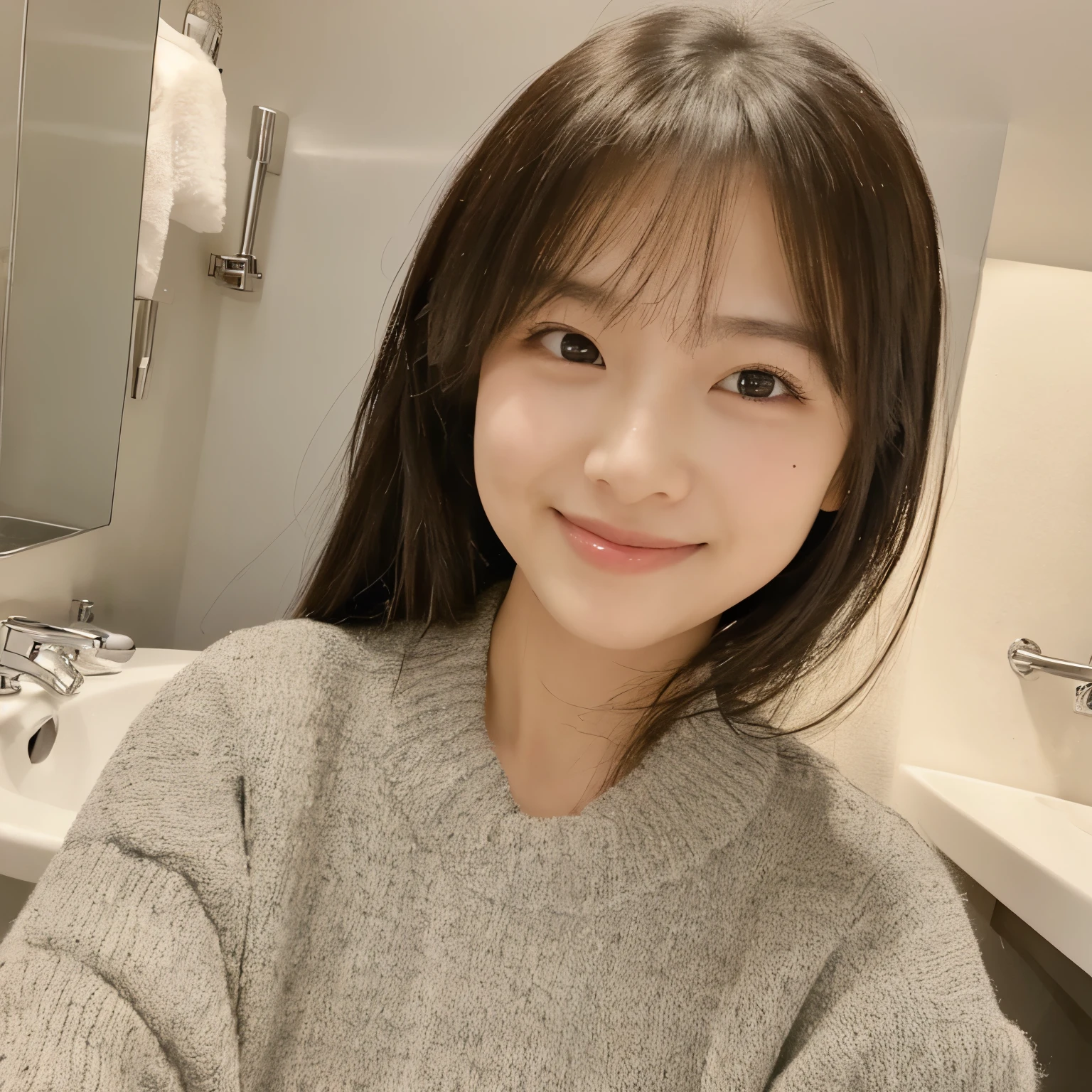 Highest image quality、selfie、camisole、bathroom、smile