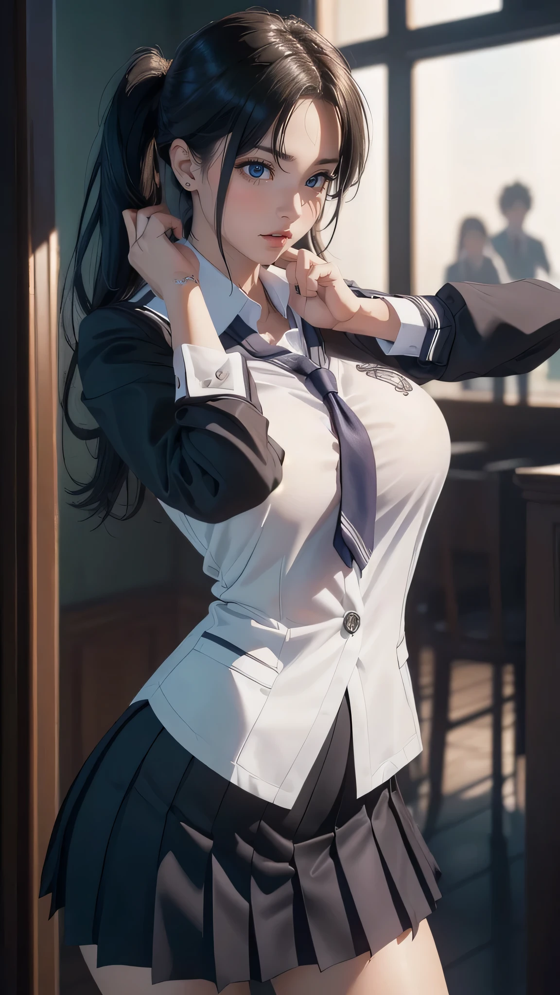 school uniform,(random place),(random sexy pose:1.8),(random hairstyle),(movie-like scene,best image quality, hyperrealistic portrait, (8k), Super realistic, 最high quality, high quality, High resolution, high qualityな質感, high detail, beautiful, Detailed, Highly detailed CG, detailed texture, realistic facial expression, masterpiece, before, dynamic, bold)