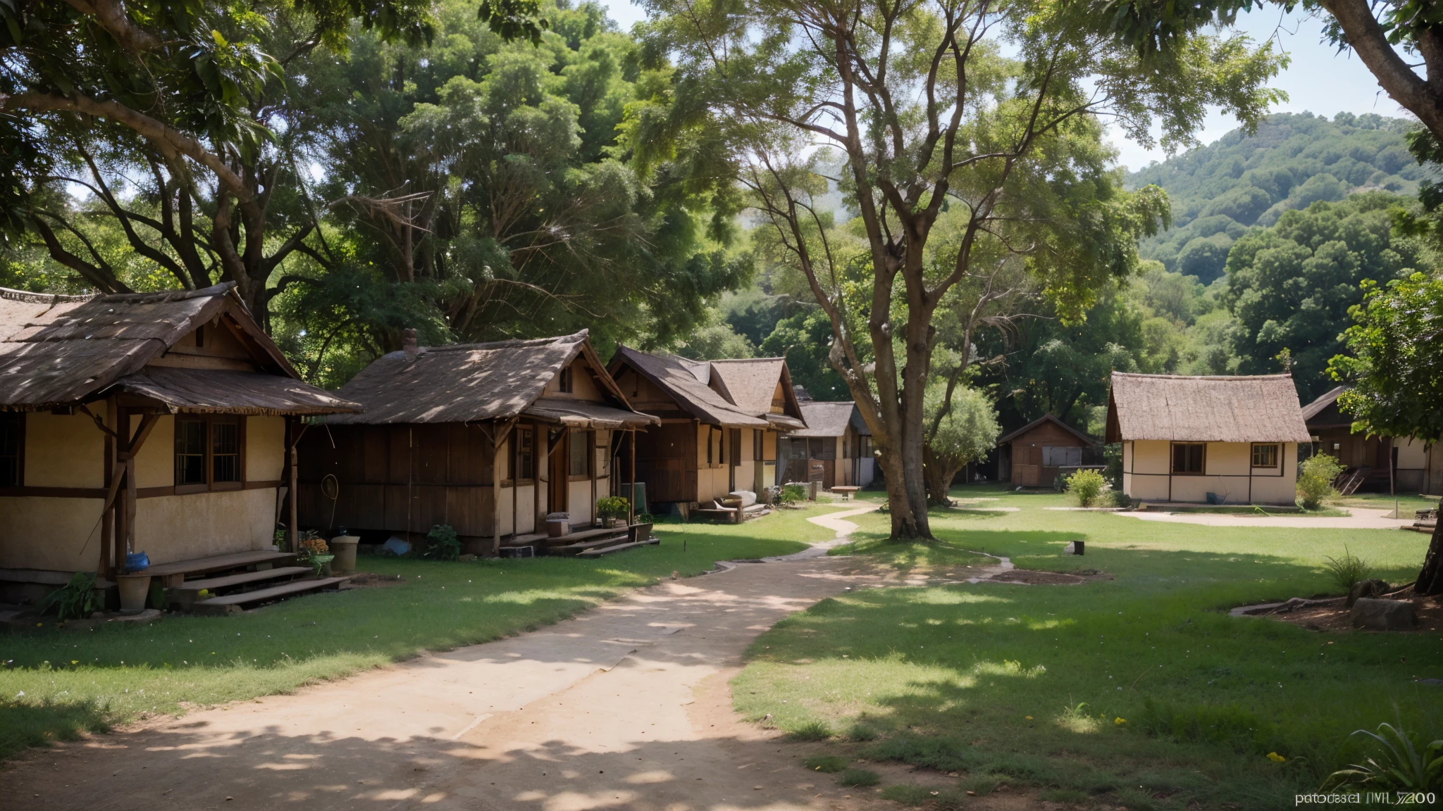 best quality, soft light, ultra high res, (photorealistic:1.4), RAW photo,
Indian Village, green, detailed beautiful trees, (),(high resolution detail of village houses)