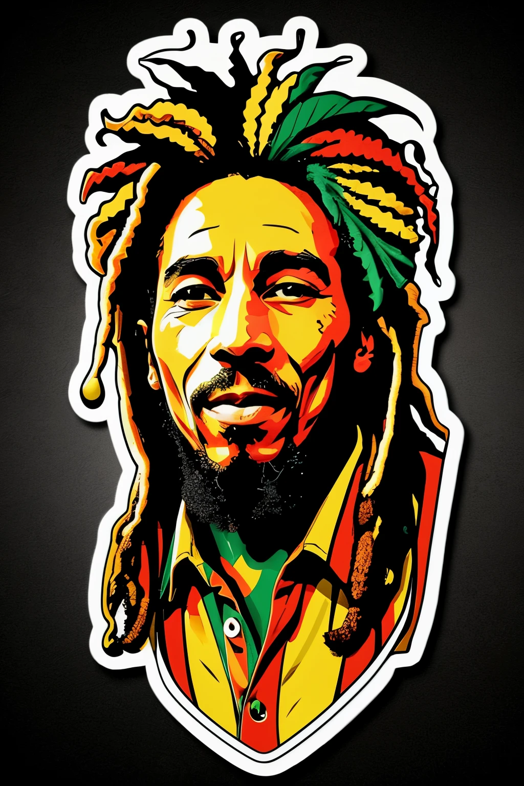 sticker, northern Bob Marley colors, lion, contour, cannabis, vector, white background, vinyl sticker