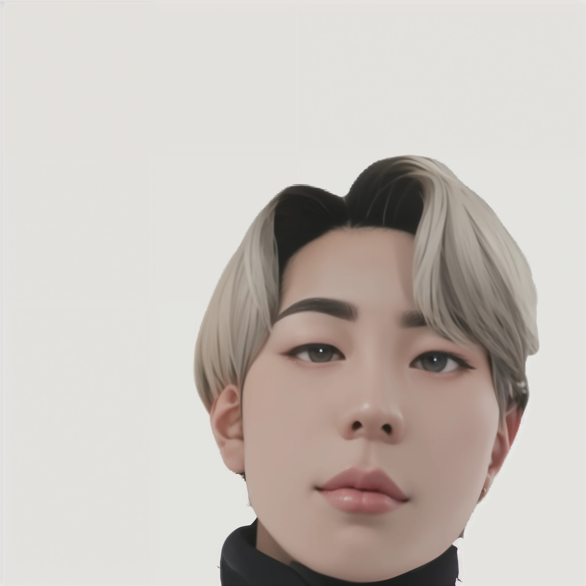 Close-up of a person wearing a white jacket and black turtleneck, 8K portrait rendering, K-POPアイドルの肖像画, Inspired by Lee Jong Suk, Kim Tae Joon, Jimin, Inspired by Kim Duk-shin, NFT portrait, blackpink jossi portrait, Inspired by Russell Dongjun Lu, realism art style, Fill the face with a single color、Super simple