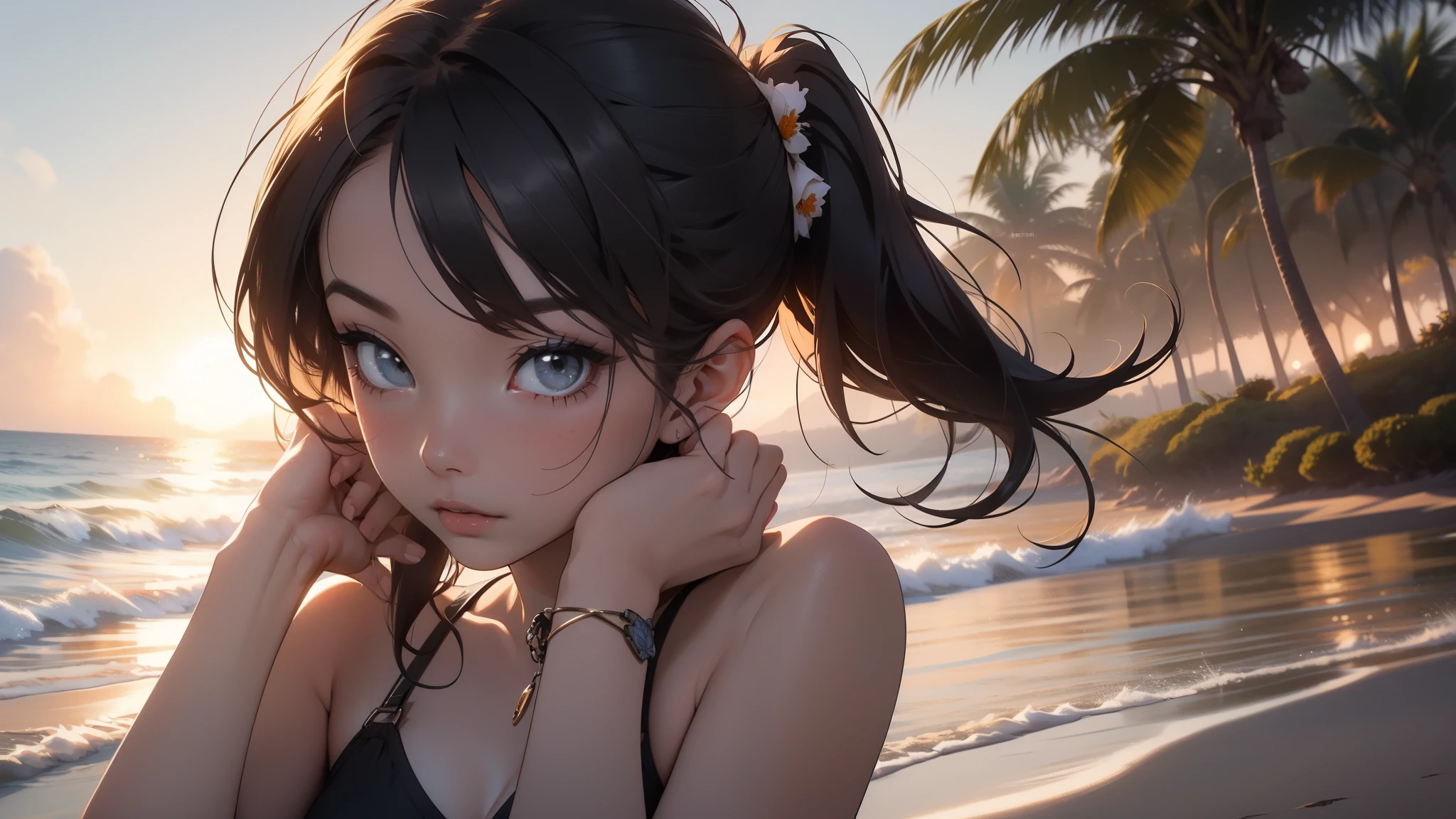 A close up of a woman in a bikini on a beach - SeaArt AI
