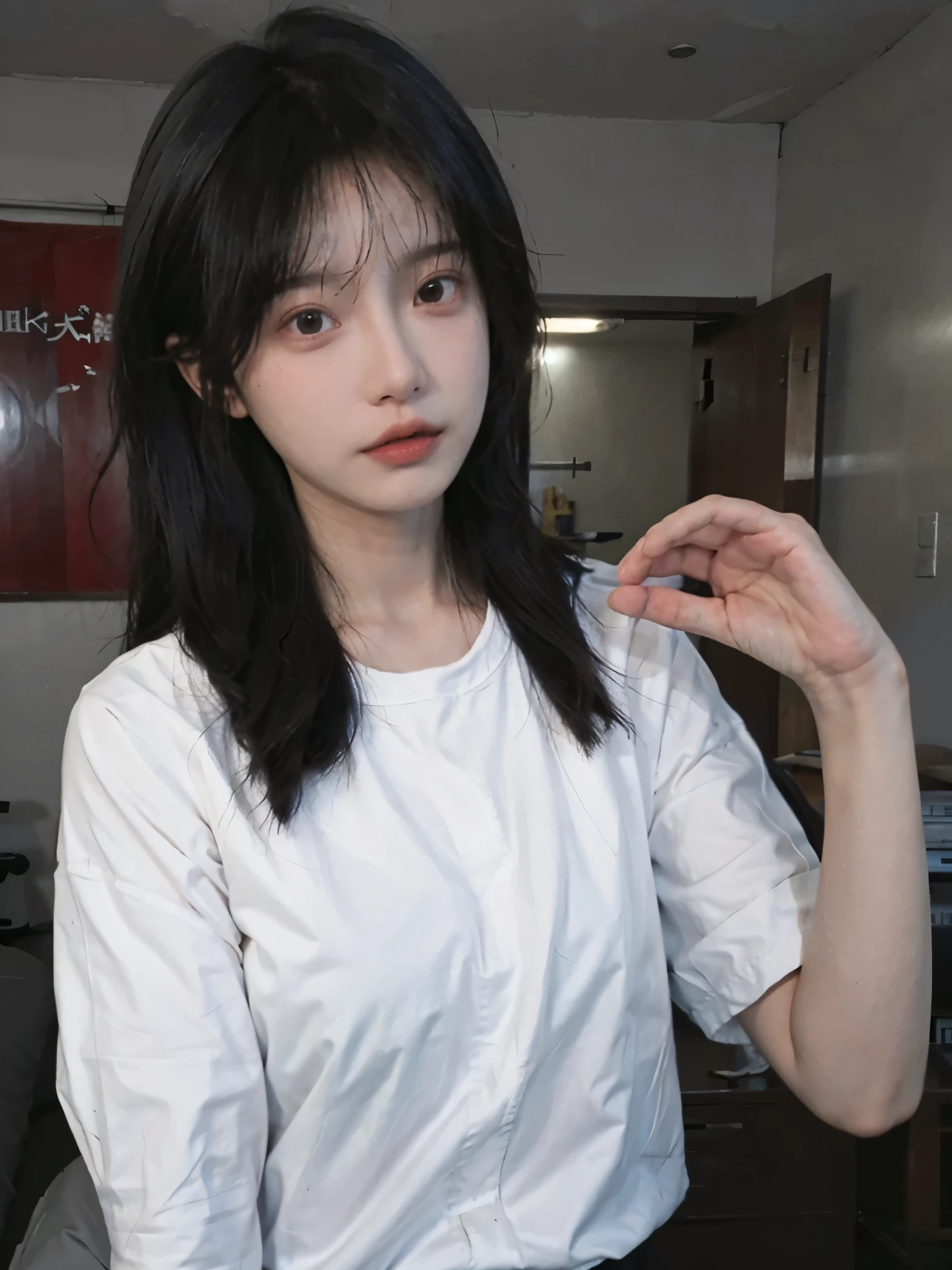 最OK质量, masterpiece, ultra high resolution, (actual: 1.4), 1 girl, Sexy, (shirt: 1.4), (OK: 1.3), (Room: 1.3), (Upper body: 1.4)