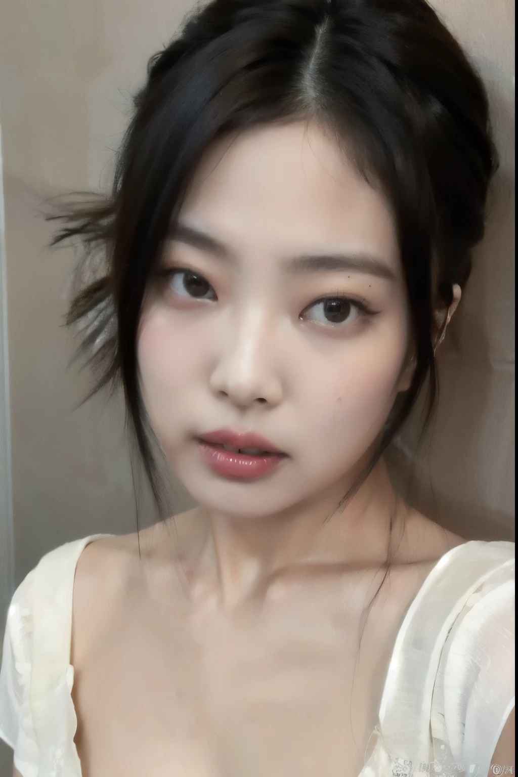 A close-up of a woman in a white shirt and brown hair, hermosa cara de chicas japonesas, preciosa cara delicada, asian guy, joven y adorable rostro coreano, rasgos de la cara coreana, hermosa mujer surcoreana, young cute wan asian guy, asian beautiful face, muchacha coreana, hermoso rostro estetico, hermoso rostro delicado, hermosa joven coreana, hermosa joven coreana, cara perfecta, jennie blackpink 