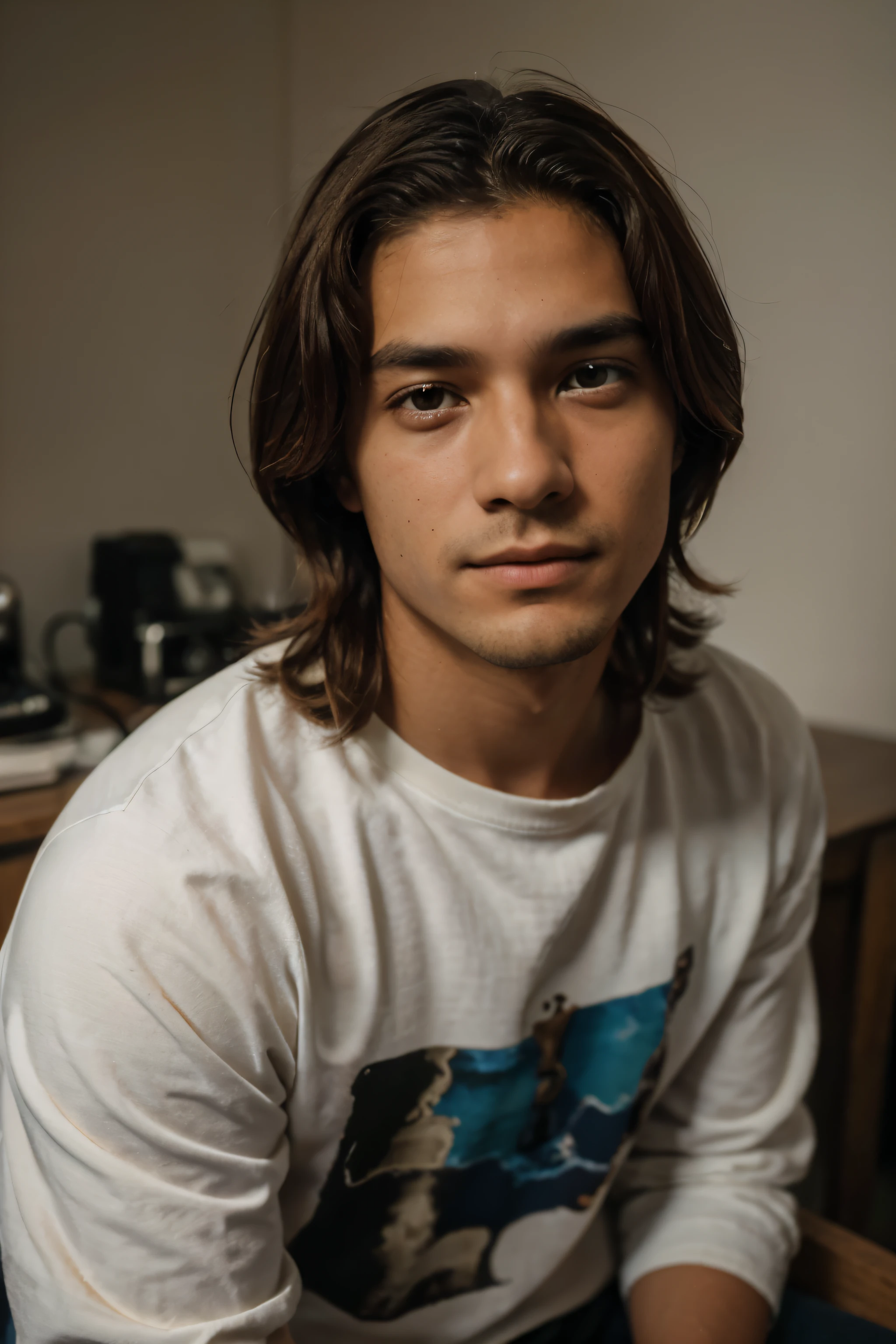 Foto CRU, uma foto de retrato de 18 anos.o homem, roupas de social, parado, cabelo ondulado, pele natural, 8k HD, alta qualidade, film grain, Fujifilm XT3