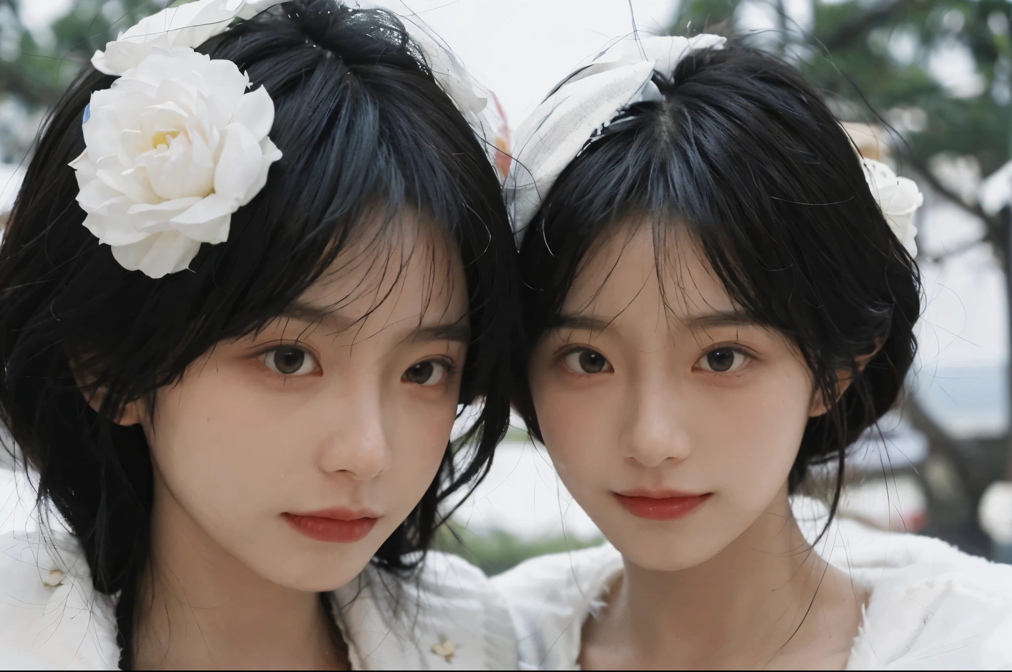 best quality, ultra high resolution, White background,(realistically:1.4), girl, A pair of eyes as clear as snow,Royal sister,black long straight, looking at the audience, Close-up cleavage ,