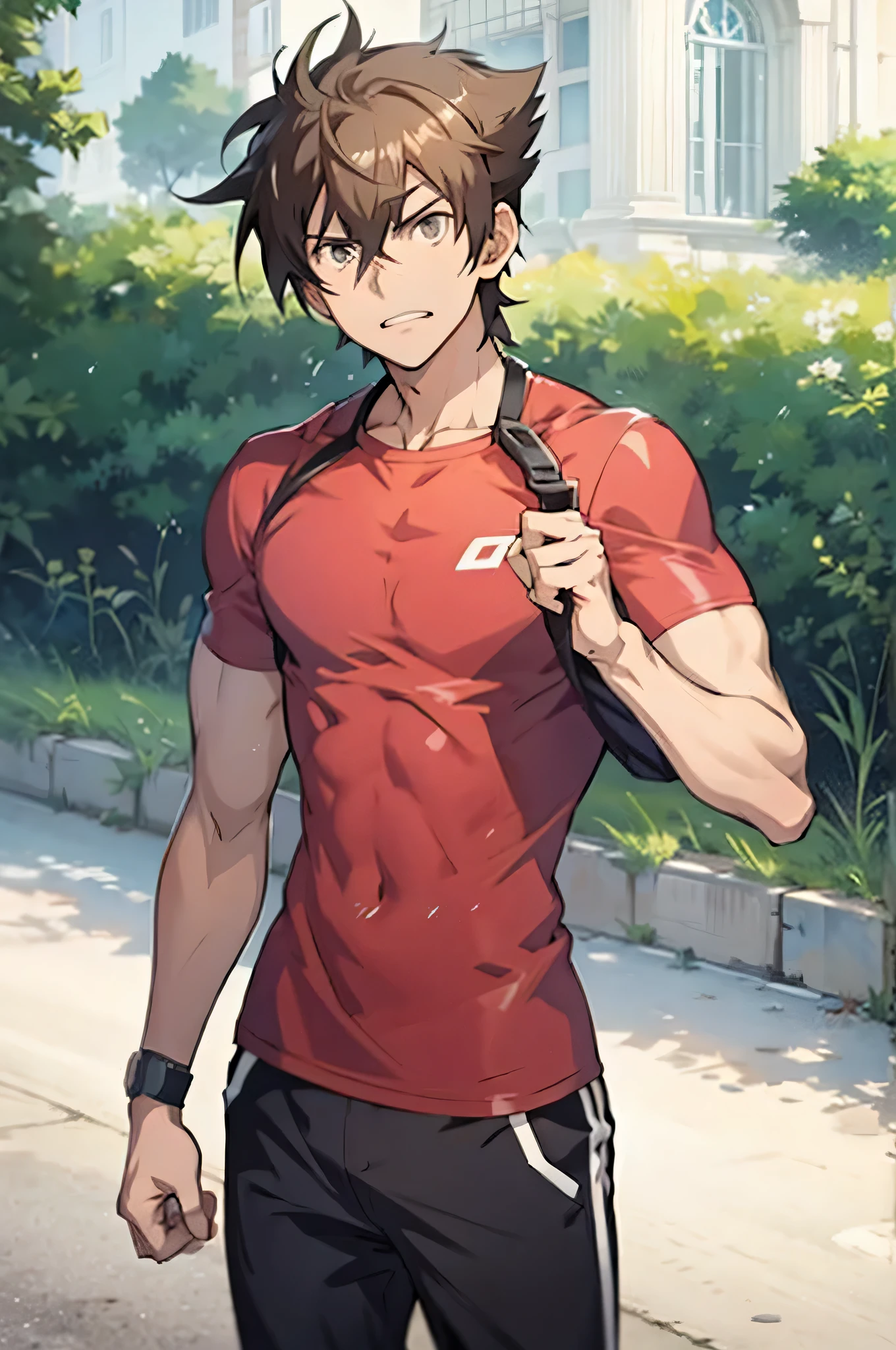 menino anime de camisa vermelha andando na rua com uma mochila, Homem bonito de anime, makoto kano, jovem anime homem, makoto, personagem de anime masculino, makoto shinka, bela pose de anime, muscular!!, cara de anime alto com olhos azuis, como personagem de anime, menino anime, makoto shinkai ( apex legends ), Shinkai Makoto, anime man