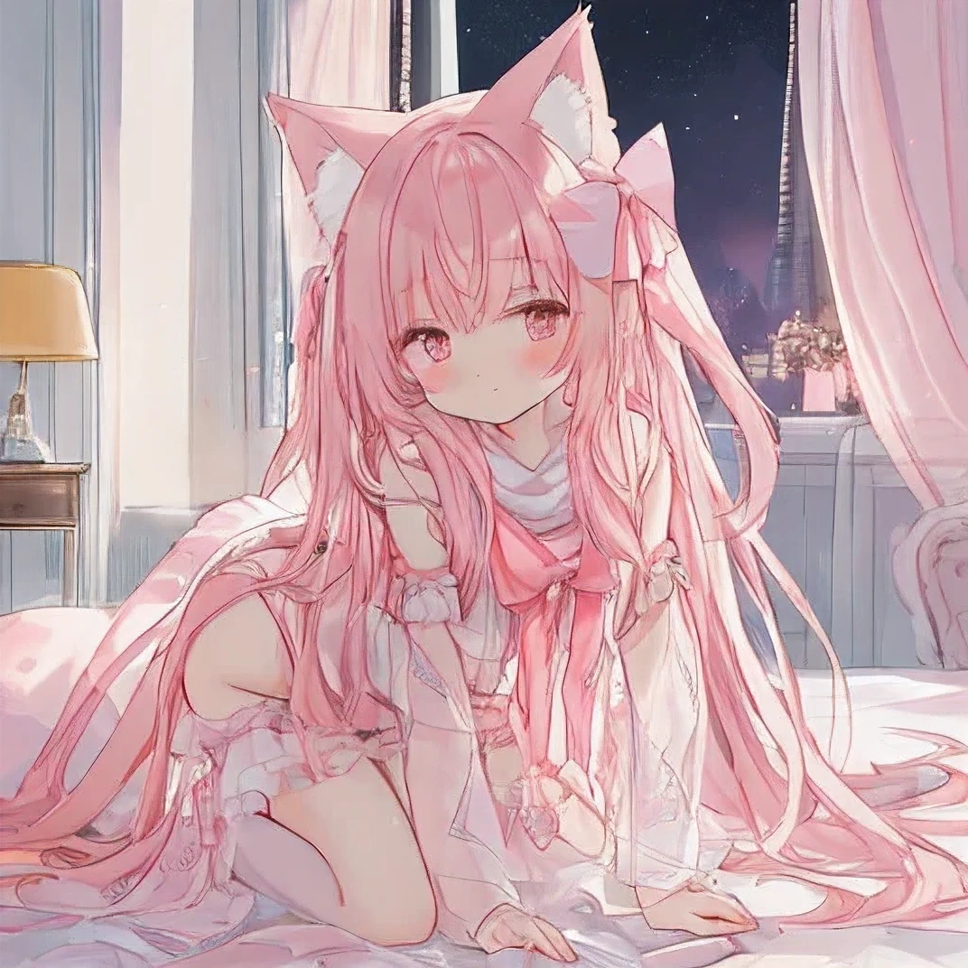 (best quality,8k,masterpiece,masterpiece:1.2),full body portrAit。(grace的,Shiny,shawl:1.1)pink超长发,(charming的,Shy的,gender,young,astringent:1.2)this astringent tA。fox ears and short tail。cool mini skirt,pink,leg rings,scarf,bow tie,lace,Show a small part of your shoulders,lace pink panties,There are slap prints on the butt,Hips raised,on all fours,from the side,。Lolilear eyes,super detailed,Watercolor style,fairy tale主题,pink color palettes,Exquisite facial features,(DetAiled left eye closed,The delicate pink iris of the right eye:1.2)。fantasy,Wear lace and floral decorate clothing,Lying on the bed in A Warm bedroom,Carefully decorate the room,soft Light,Fantastic atmosphere,whimsical背景,pink壁纸,flowing curtAins,Beautifully brushstrokes、subtle gradient、pastel tones、charming dream atmosphere、The Light of Ethereal。charming的,comfortable AppeArAnce,Dream,pastel colors,Energetic,Pastels,fairy tale,whimsical,Storybook illustration,bright,soft Light,ethereal,comfortable expression,innocent eyes,Sweet,charming的,storybook characters,WArm Light。Bedroom decoration has(grace、beauty、feminine、whimsical:1.1)decorate,create(Dream、close、Sweet、charming:1.1)atmosphere of。(Floor-to-ceiling windows clearly visible outside,Detailed night starry sky,The bedroom is very colorful,rain falls on the window:1.4)。beautiful照片,Delicate glass。Loli by window,anatomically correct, Beautifully人物,Correct character structure。(A Shy,blush,sitting,beautiful,charming的,teenager, Innt:1.2) girl in bedroom, (kawaii,charming的,fluffy,pastel colors,illuminated by neon Lights:1.2) atmosphere, (long flowing,flowing,shining,Silky:1.1) Tie your hair up with a piece of hair (thin and long,thin,Beautifully:1.1) scarf. this room is filled with (soft,comfortable,Warm,Romantic:1.1) Light, promote (charming,Beautifully,tender,soft:1.1) girl characteristics. this (comfortable,comfortable,chic,fashionable:1.1) 卧室decorate有 (grace的,beautiful,feminine,whimsical:1.1) decorate, Give one (Dreamy,close,Sweet,charming的:1.1) atmosphere. this girl's (bright,闪闪发Light的,闪闪发Light的,expressive:1.1) Eyes gaze (Innocently,timidly,bAshfully:1.1) facing the audience, With her (full,rosy,Pouting:1.1) lips form a (Beautifully,comfortable,charming的:1.1) Smile. this girl's pose reveAls her (Shy,vulnerability,comfortableness:1.1), As she bAlAnces herself gracefully on All fours. this (flawless,young and energetic,Energetic:1.2) 她脸上和身体上的皮肤焕发Light彩 (soft,Beautifully,Warm,healthy:1.1) radiation. In the background, A (soft,comfortable,Warm:1.1) 床带来放松和comfortable.