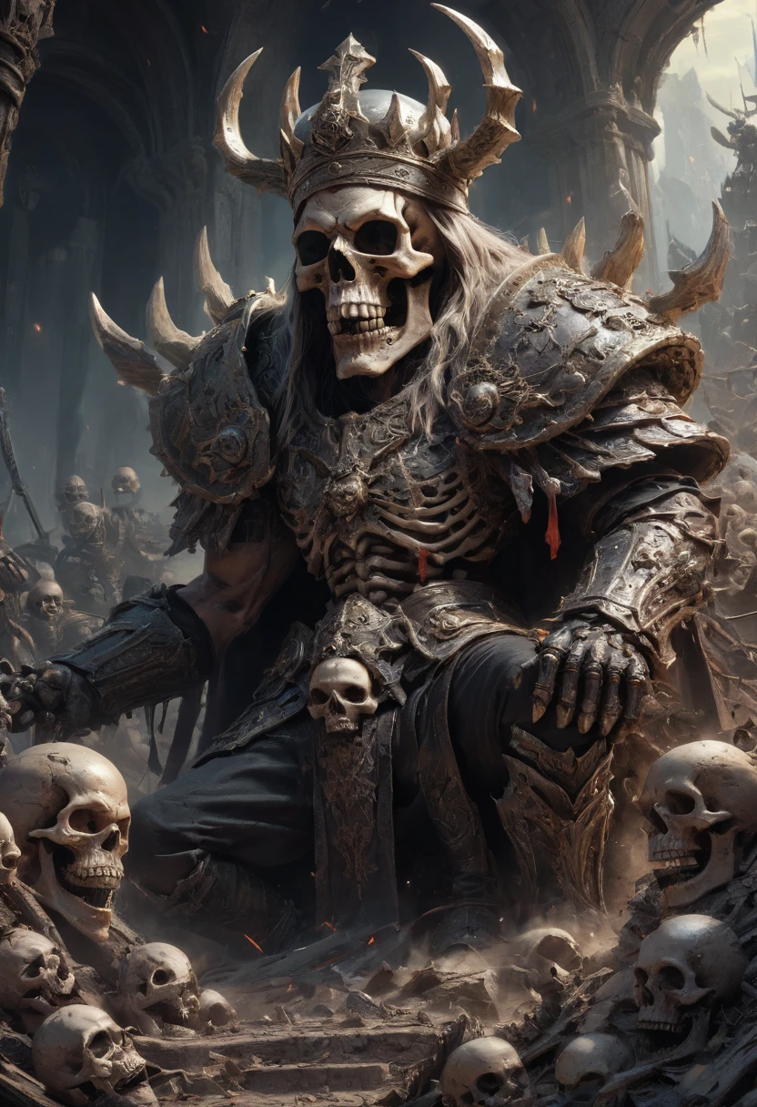 Giant Skull King, final showdown, epic scene, by Boris Groh, best quality, masterpiece, high details, Ultra intricate detailed