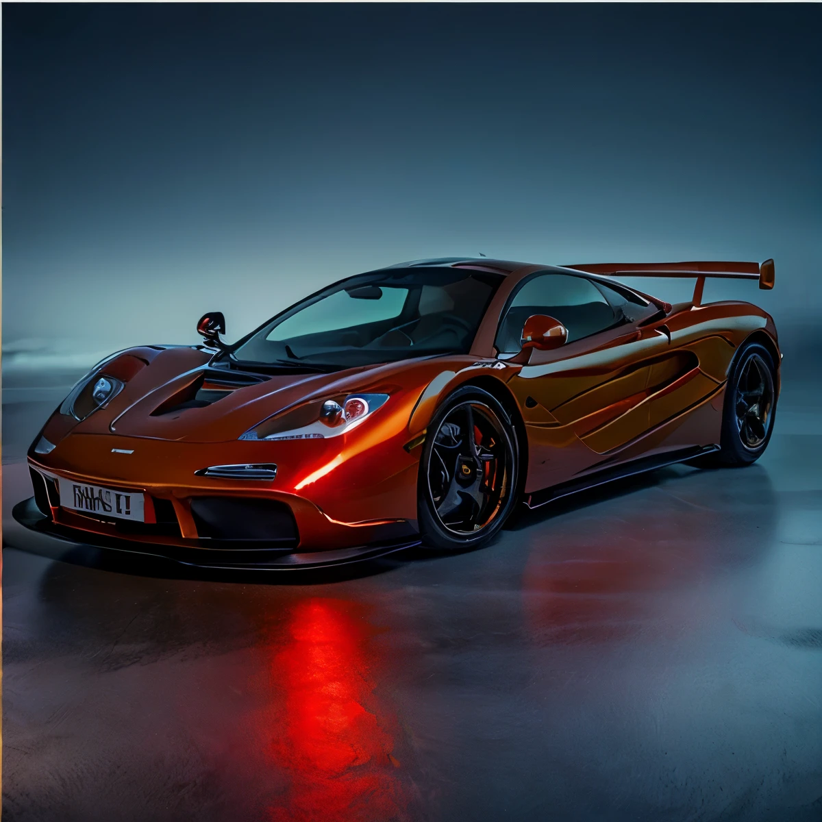 (ultra-quality:1.5) (ultra-detailliert:1.5) (A hyper-realistic:1.5) (Realistic texture:1.5)Photo of a bright mclaren f1 detail portrayal Realistic and three-dimensional ultra-quality The ultra -The high-definition Bright red sunset (Very beautiful scenery:1.3) Night comes Straight path in the bamboo forest